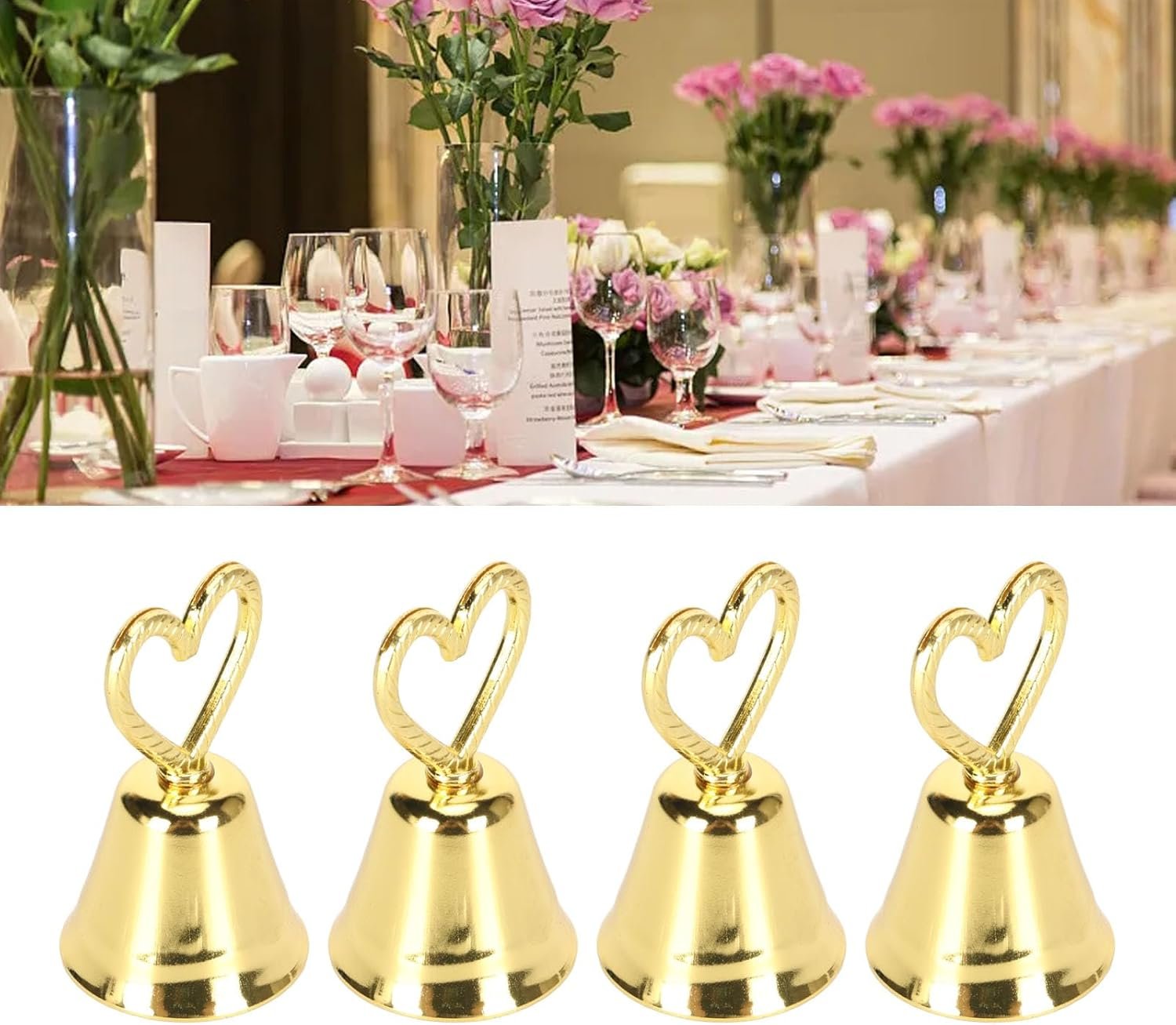 Wholesale 10pcs Elegant Silver Bell Place Card Holders Gold Kissing Bells for Restaurant Menus Weddings Parties Receptions Table Numbers Supplier