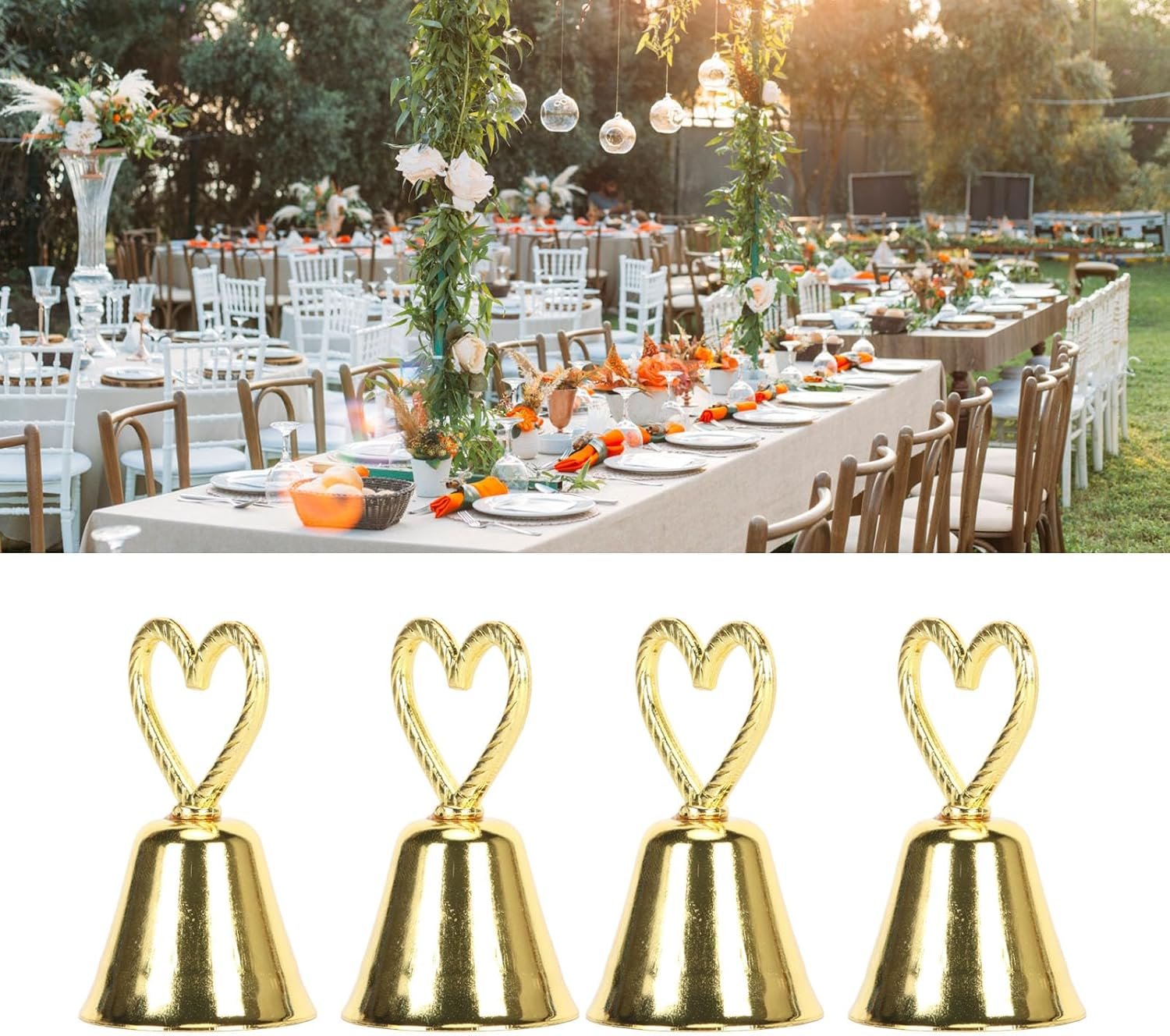 Wholesale 10pcs Elegant Silver Bell Place Card Holders Gold Kissing Bells for Restaurant Menus Weddings Parties Receptions Table Numbers Supplier