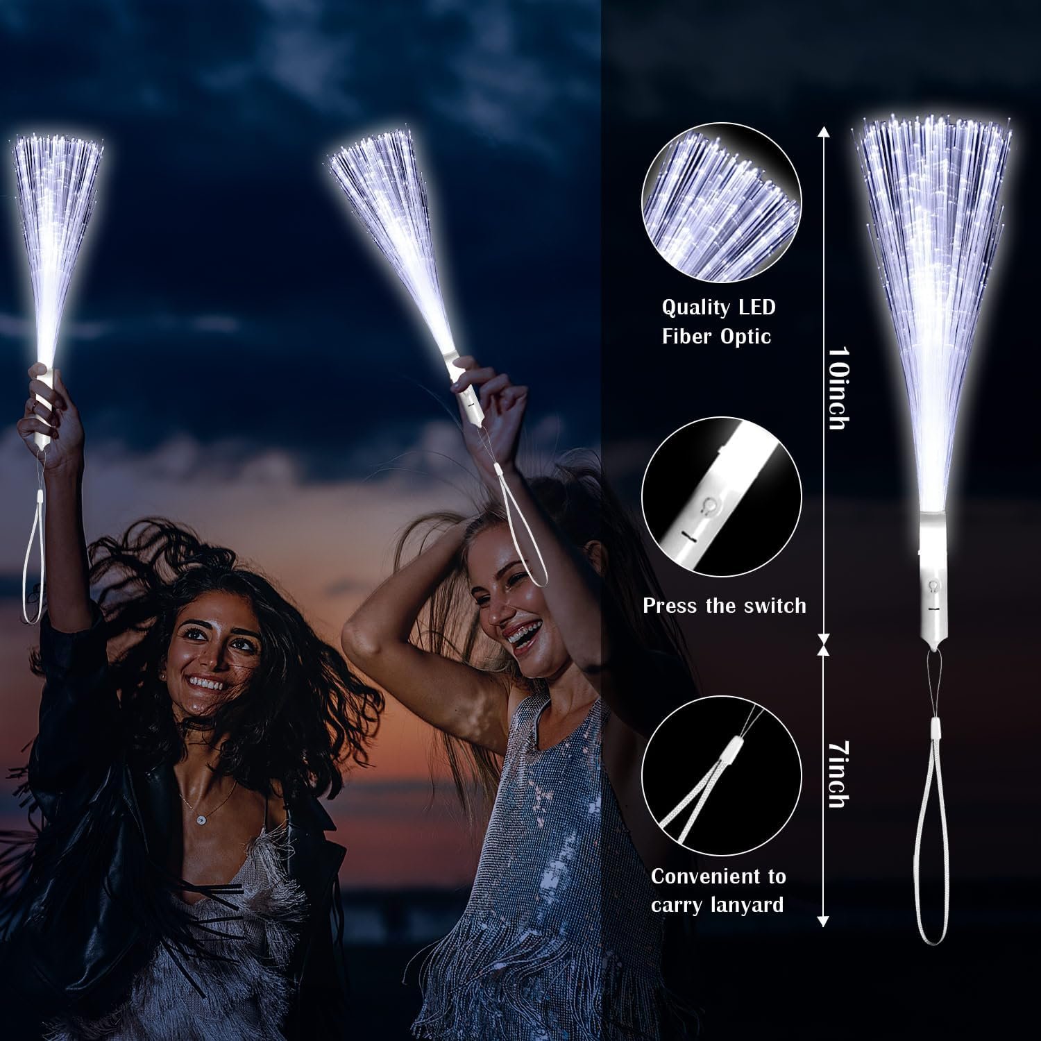 Wholesale 30 Pack White Glow Fiber Optic Wands Bulk LED Light Up Flashing Sticks with 3 Modes for July 4th Halloween Christmas Valentine's Day Wedding Birthday Supplier Wholesale 30 Pack White Glow Fiber Optic Wands Bulk LED Light Up Flashing Sticks with 3 Modes for July 4th Halloween Christmas Valentine's Day Wedding Birthday Supplier