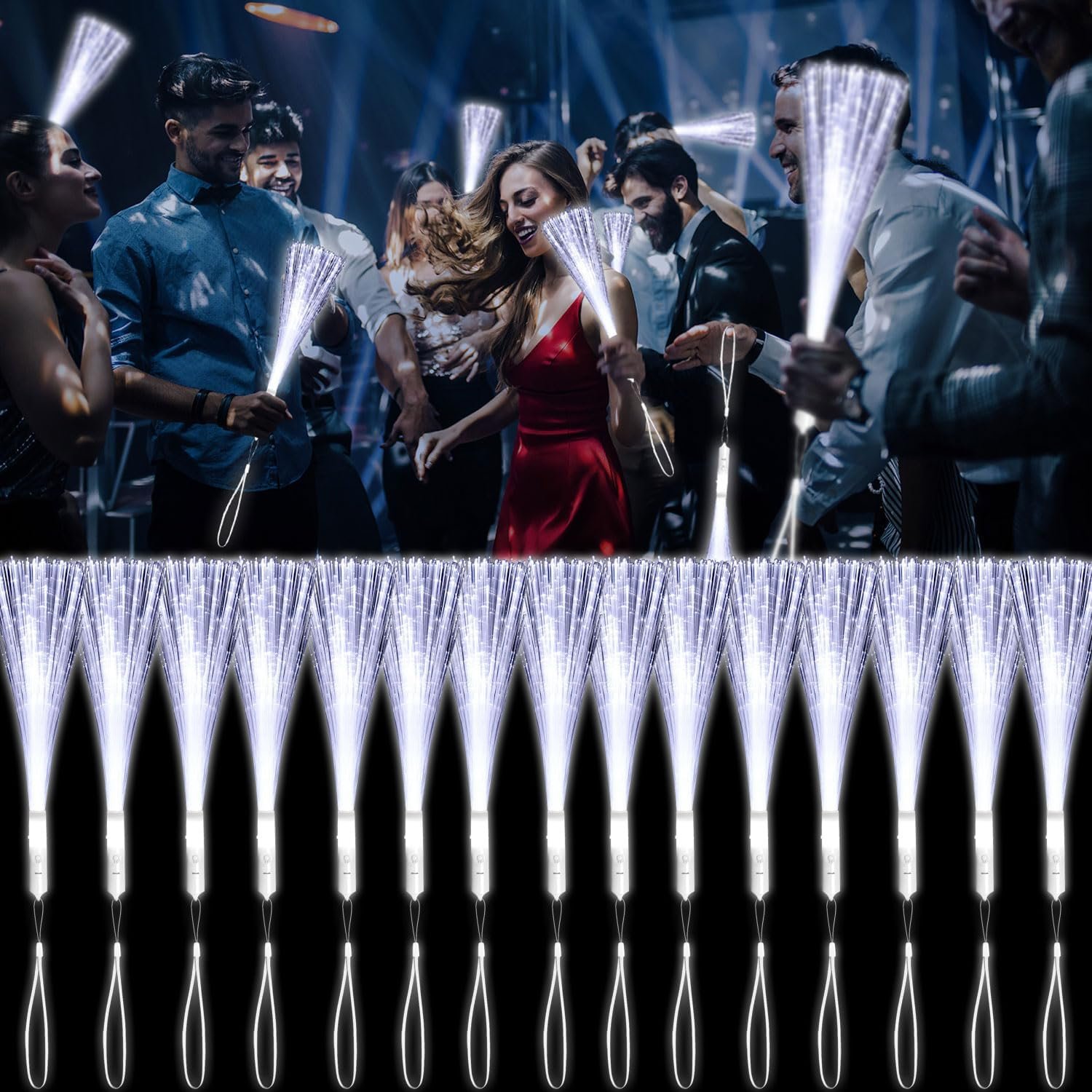 30 Pack White Fiber Optic Wands Glow Fiber Wands Bulk LED Light Up Wands with 3 Flashing Modes LED Flashing Sticks for July 4th Halloween Christmas Valentine's Day Wedding Birthday