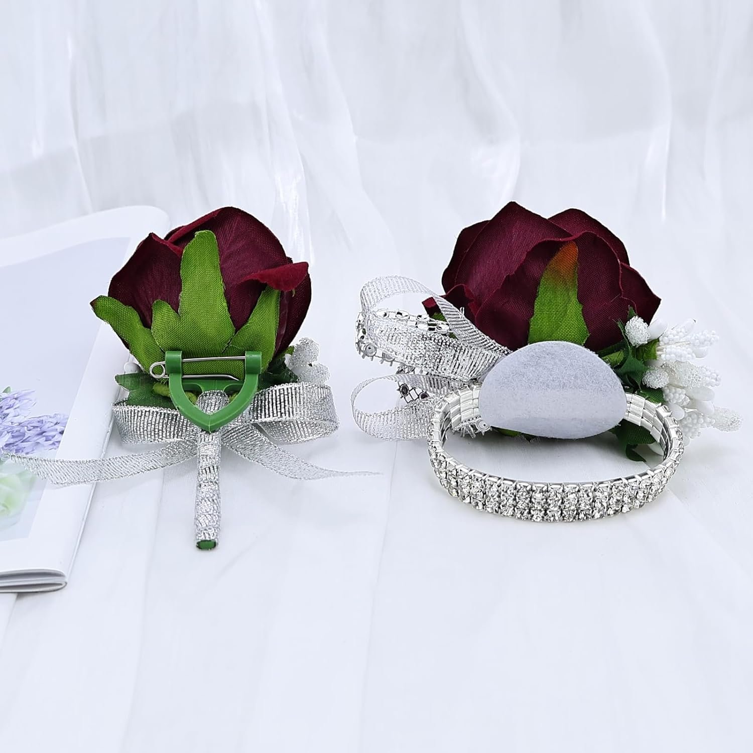 Wholesale 2Pcs Burgundy Rose Corsage and Boutonniere Set Artificial Wrist Corsage Bracelets for Men Wedding Party Formal Dinner Prom Flowers Accessories Supplier Wholesale 2Pcs Burgundy Rose Corsage and Boutonniere Set Artificial Wrist Corsage Bracelets for Men Wedding Party Formal Dinner Prom Flowers Accessories Supplier