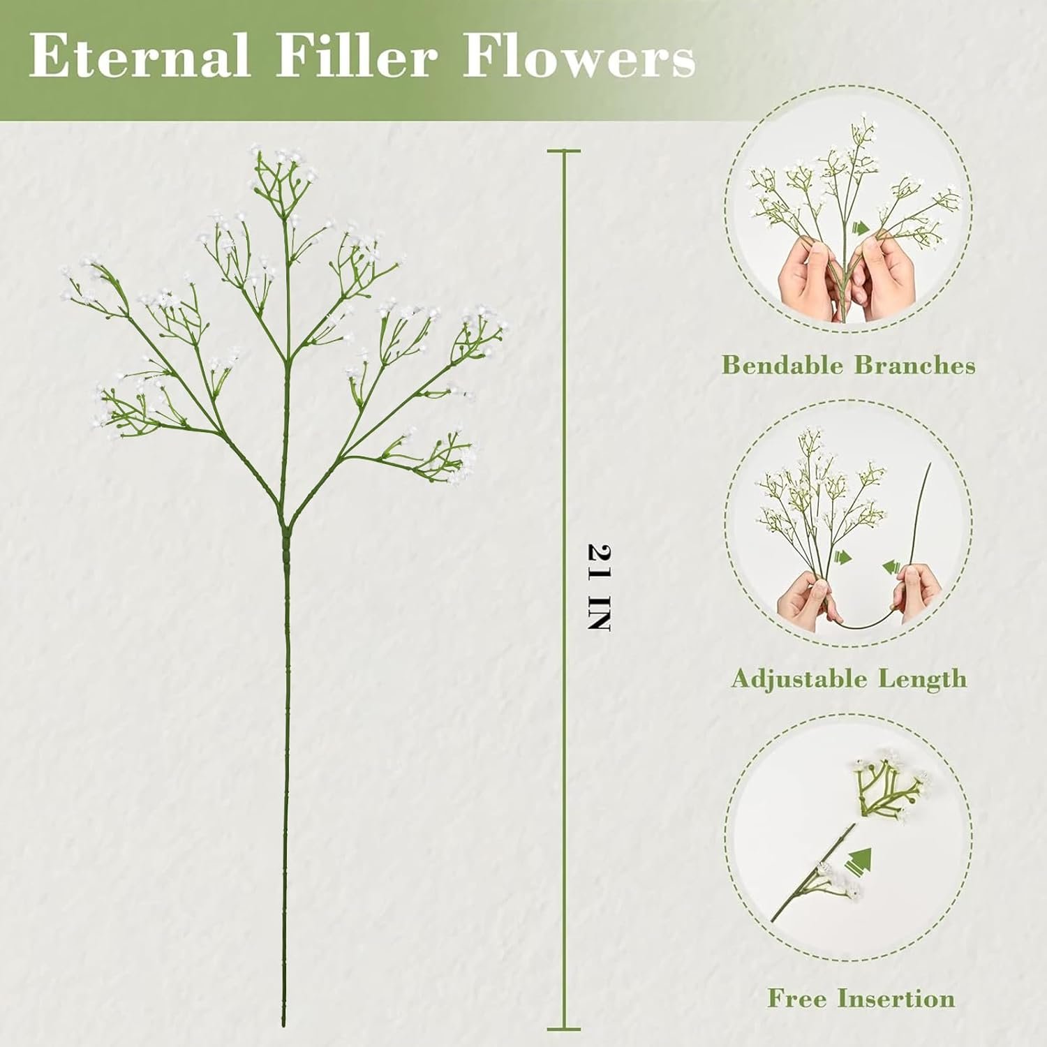 Wholesale 6Pcs Artificial Baby's Breath Flowers Bulk White Fake Real Touch Faux Gypsophila Bouquet for Wedding Floral Arrangement Party Decor Supplier