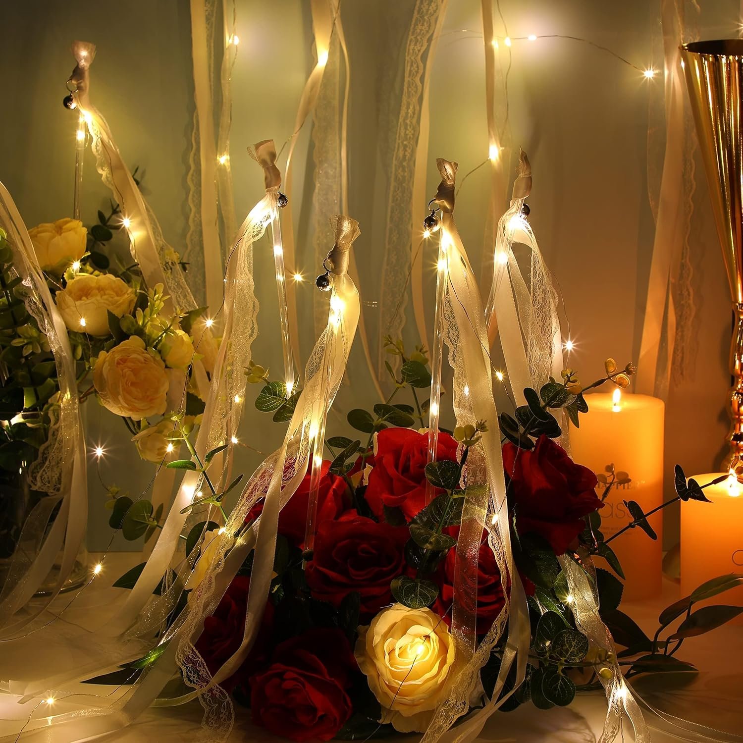 Wholesale LED Light Up Fairy Wands with Silk Streamers Bells Glow in Dark Flashing Lace Sticks for Wedding Birthday Party Favors 48 Pieces Ivory Warm White Wholesale LED Light Up Fairy Wands with Silk Streamers Bells Glow in Dark Flashing Lace Sticks for Wedding Birthday Party Favors 48 Pieces Ivory Warm White