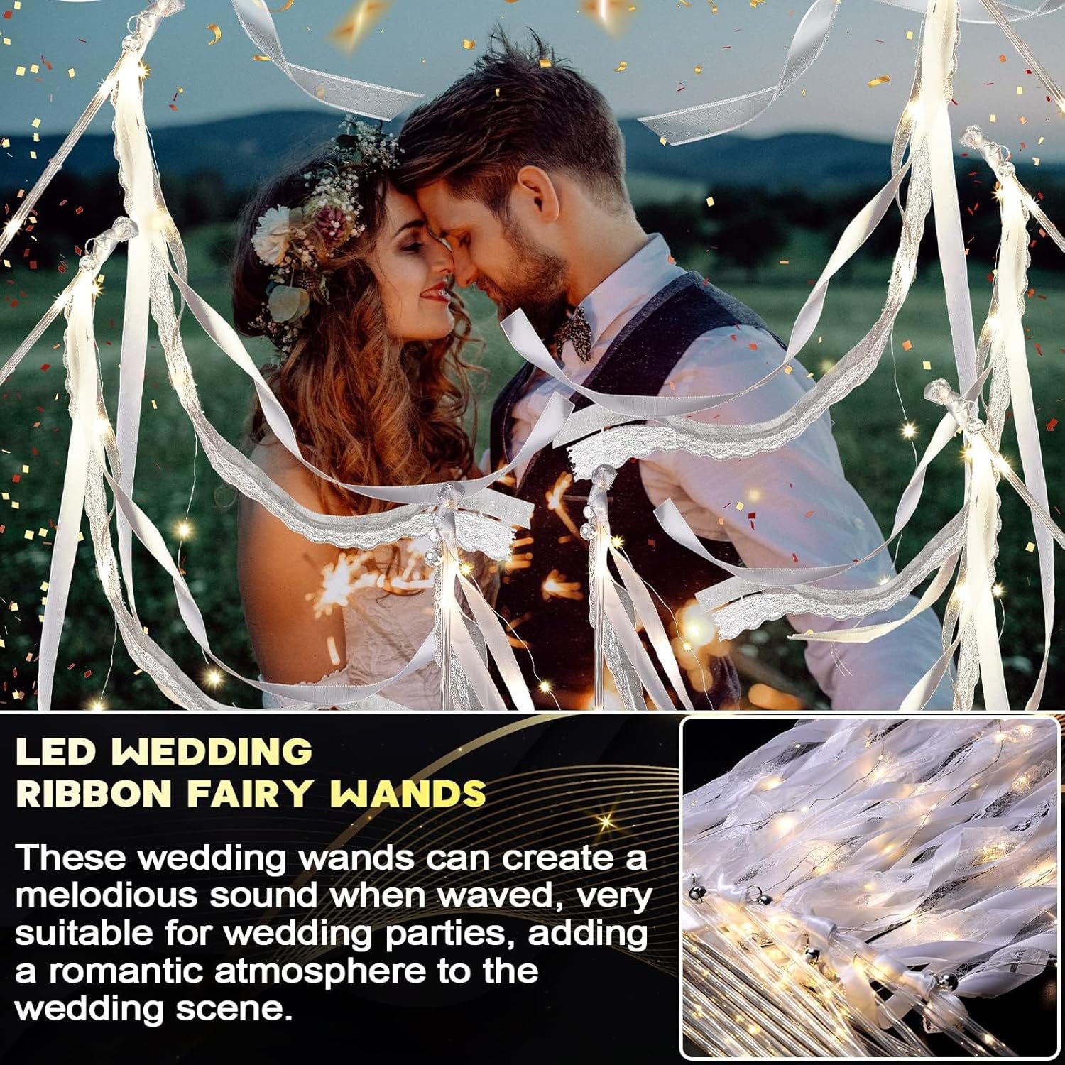 Wholesale LED Light Up Fairy Wands with Silk Streamers Bells Glow in Dark Flashing Lace Sticks for Wedding Birthday Party Favors 48 Pieces Ivory Warm White Wholesale LED Light Up Fairy Wands with Silk Streamers Bells Glow in Dark Flashing Lace Sticks for Wedding Birthday Party Favors 48 Pieces Ivory Warm White