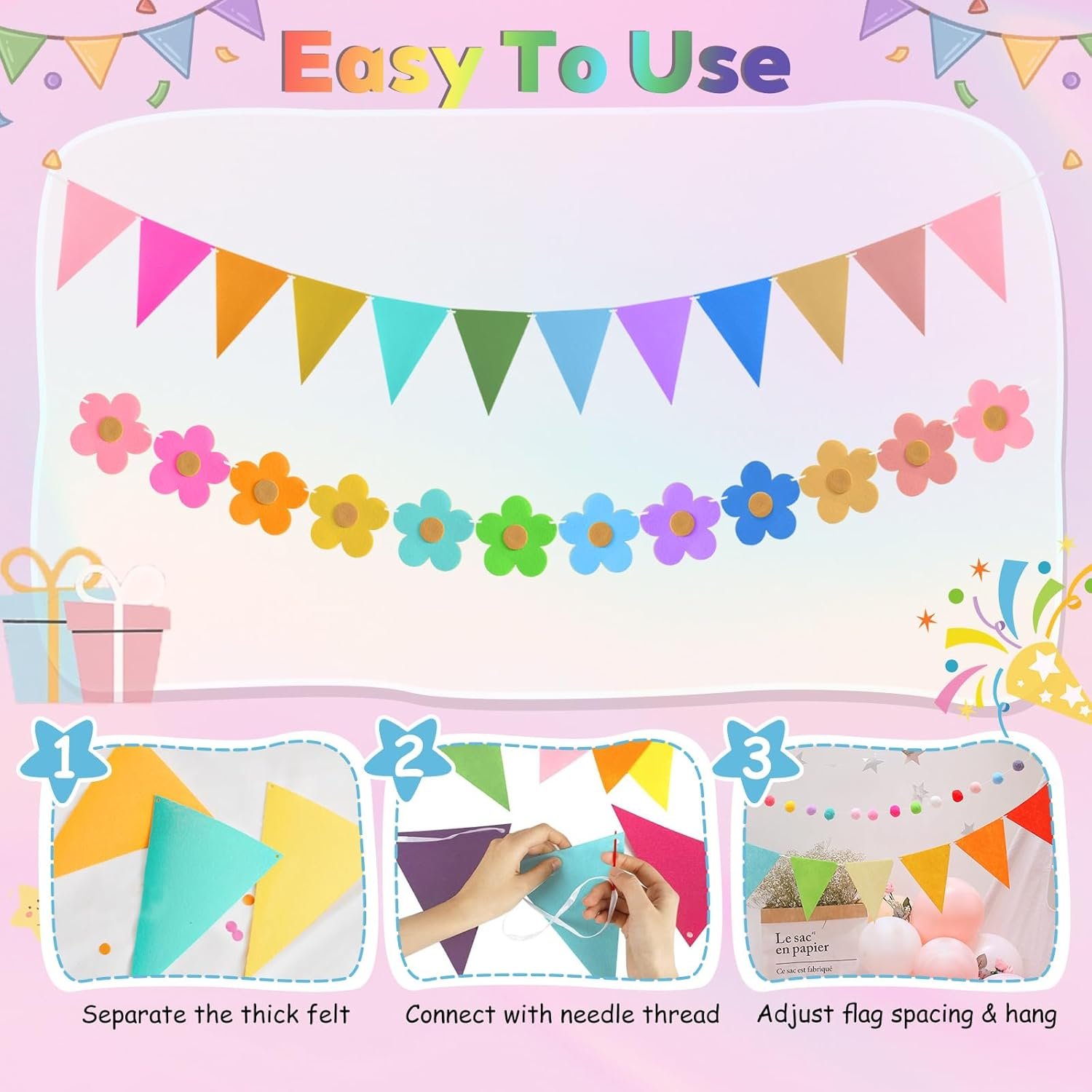 Wholesale 4 Pcs Rainbow Tassel Pom Pom Garland 9.8 Feet Boho Felt Fabric Banner Set Pastel Wall Door Hanging Decor for Classroom Birthday Party Kids Bedroom School Supplier