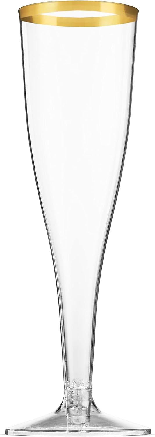 Wholesale 50 Pack Gold Rimmed Plastic Champagne Flutes 5 Oz Clear Plastic Toasting Glasses Fancy Disposable Wedding Party Cocktail Cups Supplier