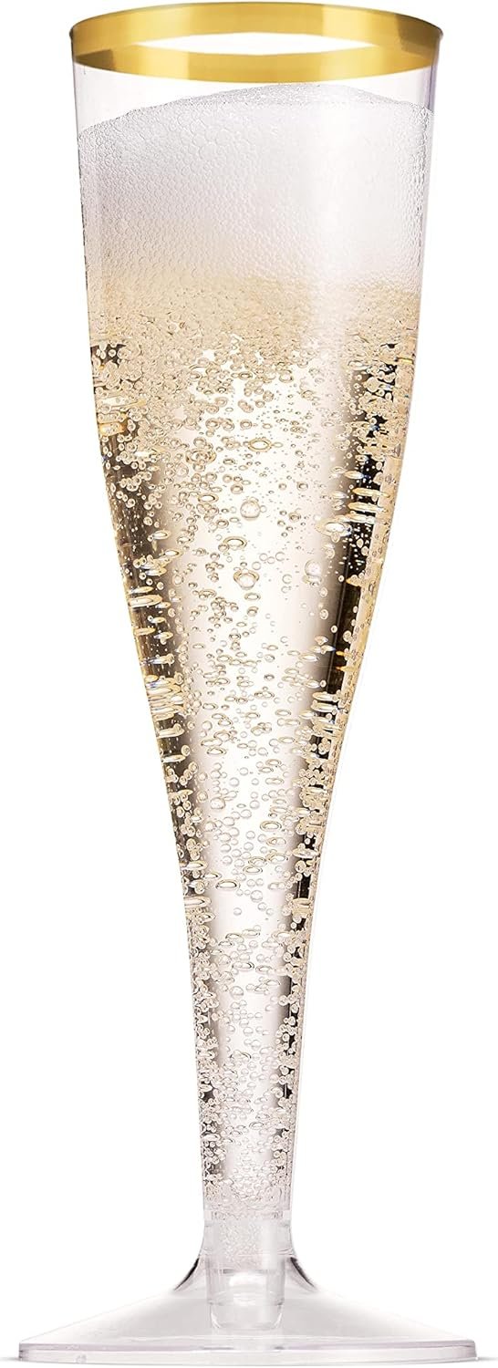 Wholesale 50 Pack Gold Rimmed Plastic Champagne Flutes 5 Oz Clear Plastic Toasting Glasses Fancy Disposable Wedding Party Cocktail Cups Supplier