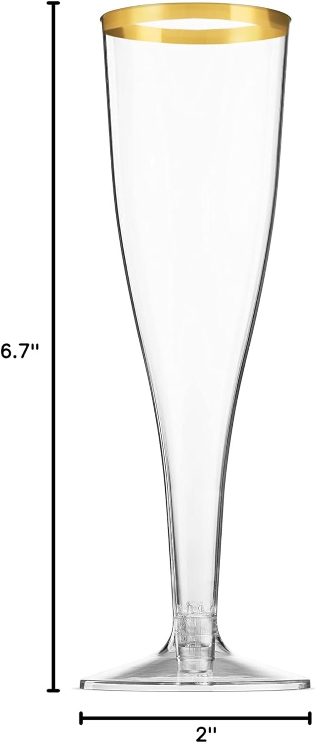 Wholesale 50 Pack Gold Rimmed Plastic Champagne Flutes 5 Oz Clear Plastic Toasting Glasses Fancy Disposable Wedding Party Cocktail Cups Supplier