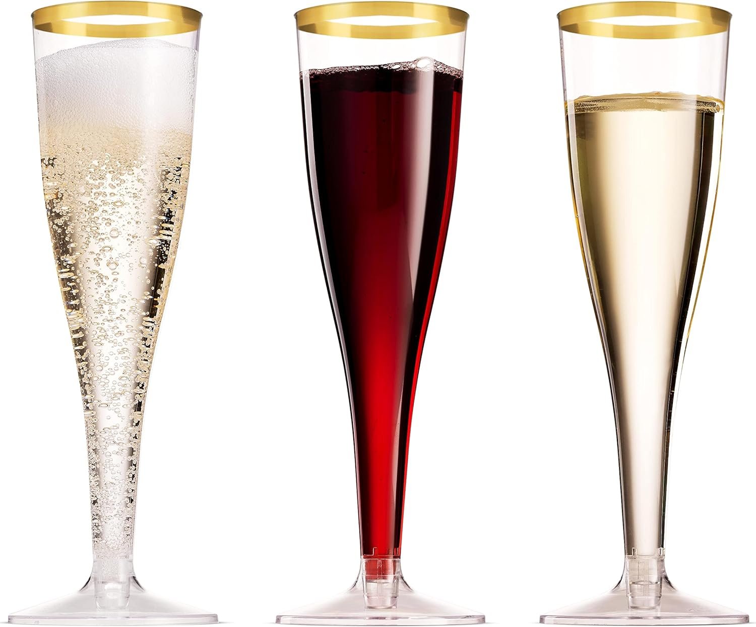 Wholesale 50 Pack Gold Rimmed Plastic Champagne Flutes 5 Oz Clear Plastic Toasting Glasses Fancy Disposable Wedding Party Cocktail Cups Supplier