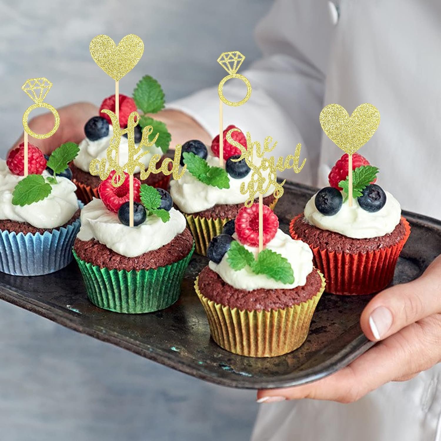 Wholesale 24 Pcs He Asked She Said Yes Gold Cake Toppers Heart Diamond Ring Glitter Cupcake Picks for Wedding Engagement Bridal Shower Party Decorations Supplier Wholesale 24 Pcs He Asked She Said Yes Gold Cake Toppers Heart Diamond Ring Glitter Cupcake Picks for Wedding Engagement Bridal Shower Party Decorations Supplier