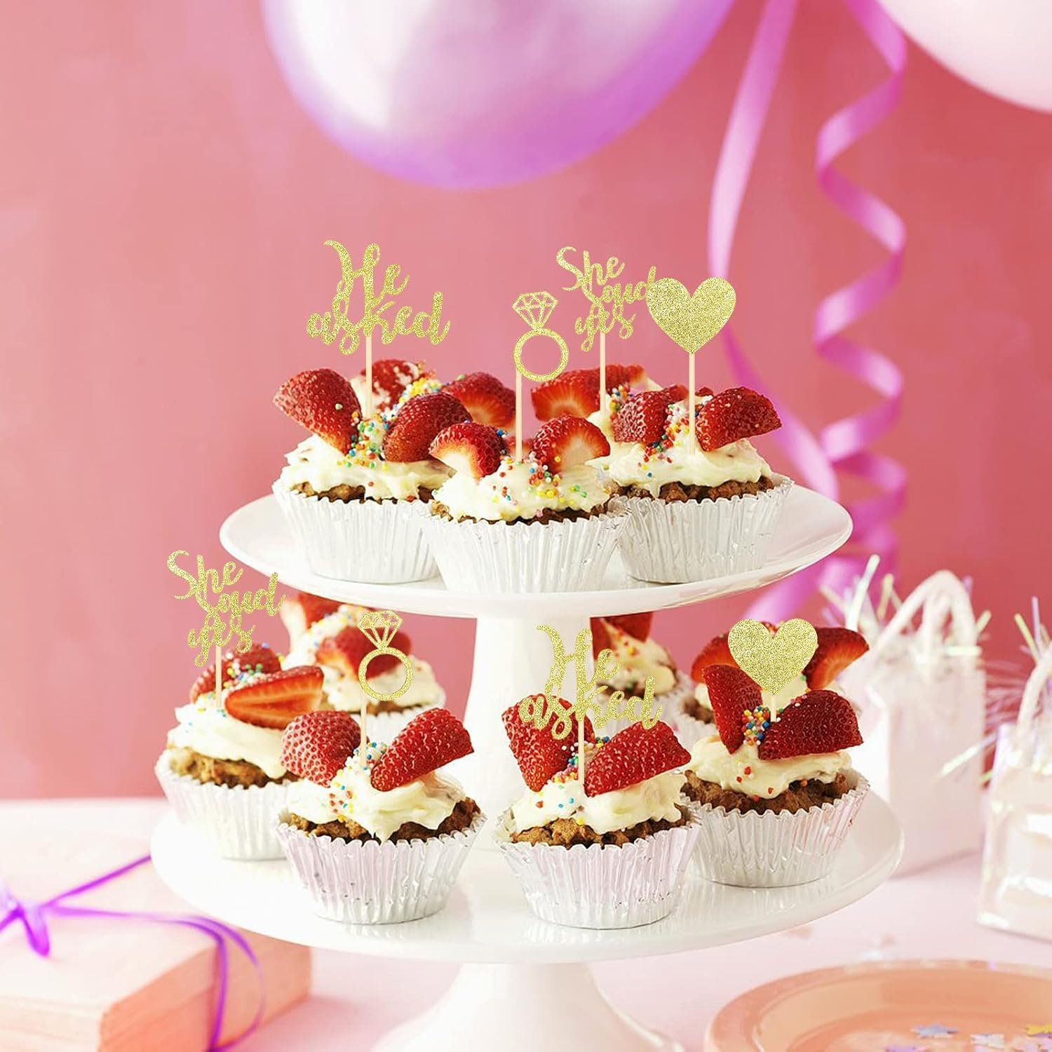 Wholesale 24 Pcs He Asked She Said Yes Gold Cake Toppers Heart Diamond Ring Glitter Cupcake Picks for Wedding Engagement Bridal Shower Party Decorations Supplier Wholesale 24 Pcs He Asked She Said Yes Gold Cake Toppers Heart Diamond Ring Glitter Cupcake Picks for Wedding Engagement Bridal Shower Party Decorations Supplier