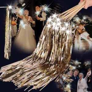 ​Drixbor 24 PCS Light Up Wedding Wands - LED Tinsel Streamers for Wedding Send Off & Grand Entrance, Party Favors for Weddings Birthdays Christmas (Champagne)