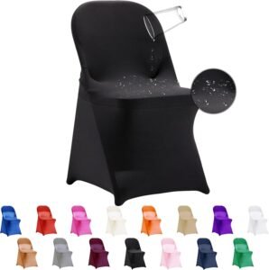 36 PCS Waterproof Stretch Spandex Folding Chair Covers, Dining Room Chair Slipcovers Protector for Wedding, Banquet, Party, Holidays, Celebration and Decoration（Black）