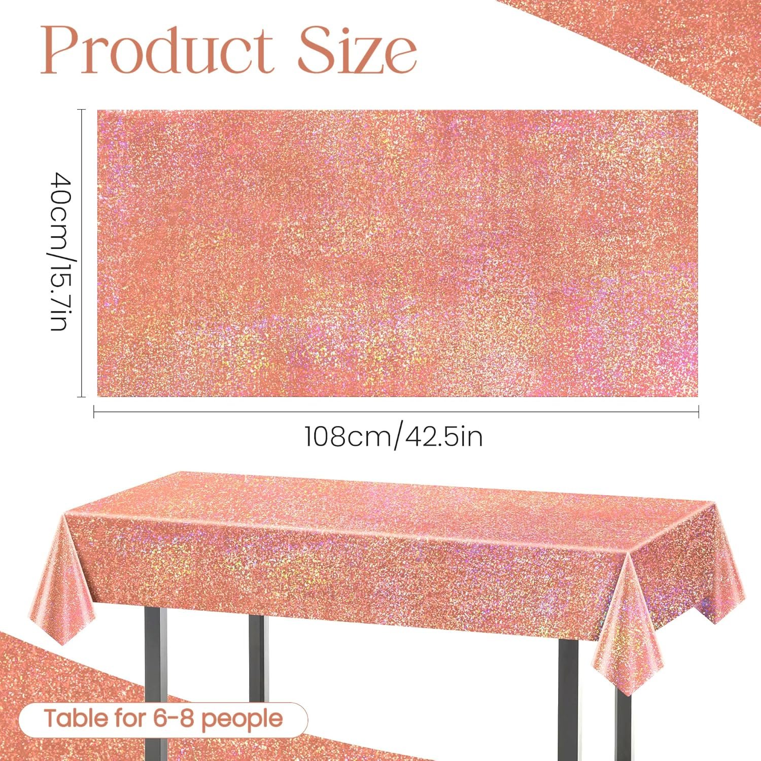 Wholesale 2 pcs Rose Gold Holographic Tablecloth 40