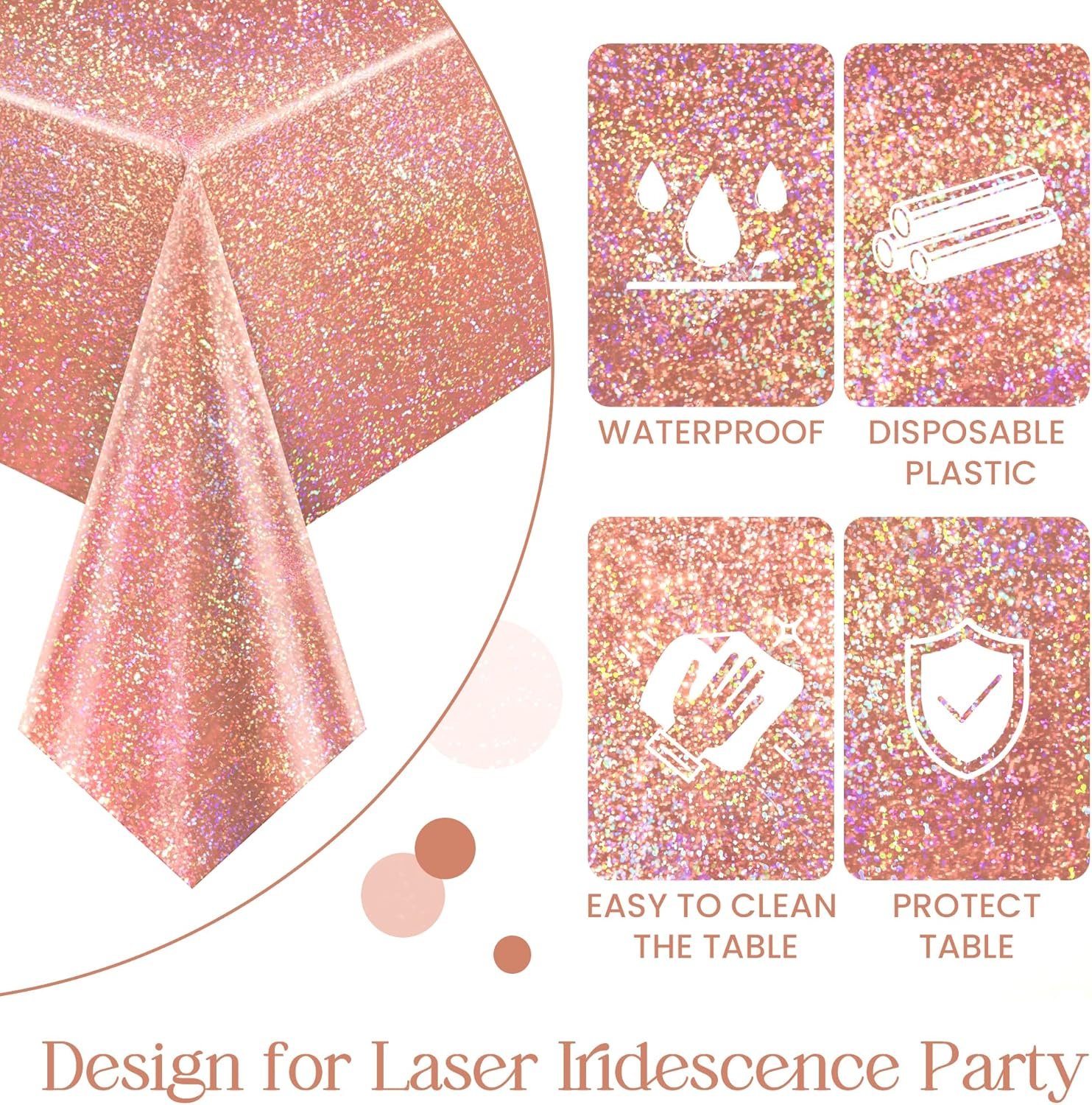 Wholesale 2 pcs Rose Gold Holographic Tablecloth 40