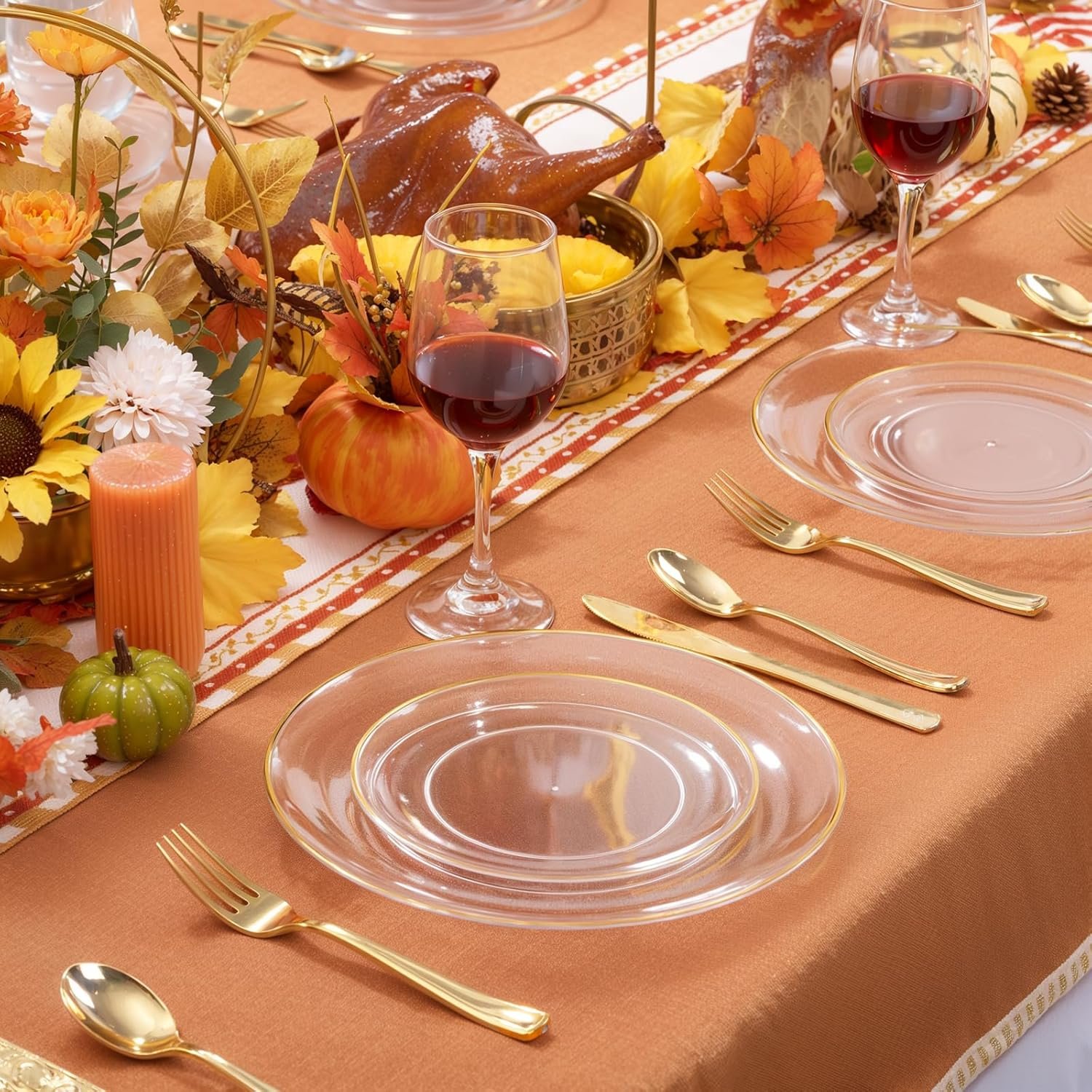 Wholesale 100PCS Clear Disposable Plastic Plates with Gold Rim - 50 Each 10 Inch Dinner and 7 Inch Dessert Plates for Party and Thanksgiving Supplier