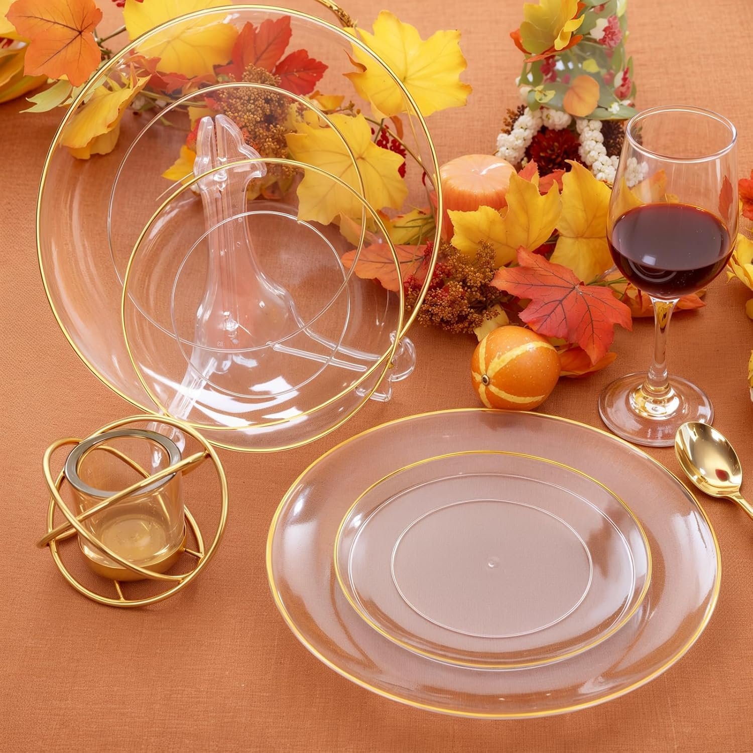 Wholesale 100PCS Clear Disposable Plastic Plates with Gold Rim - 50 Each 10 Inch Dinner and 7 Inch Dessert Plates for Party and Thanksgiving Supplier