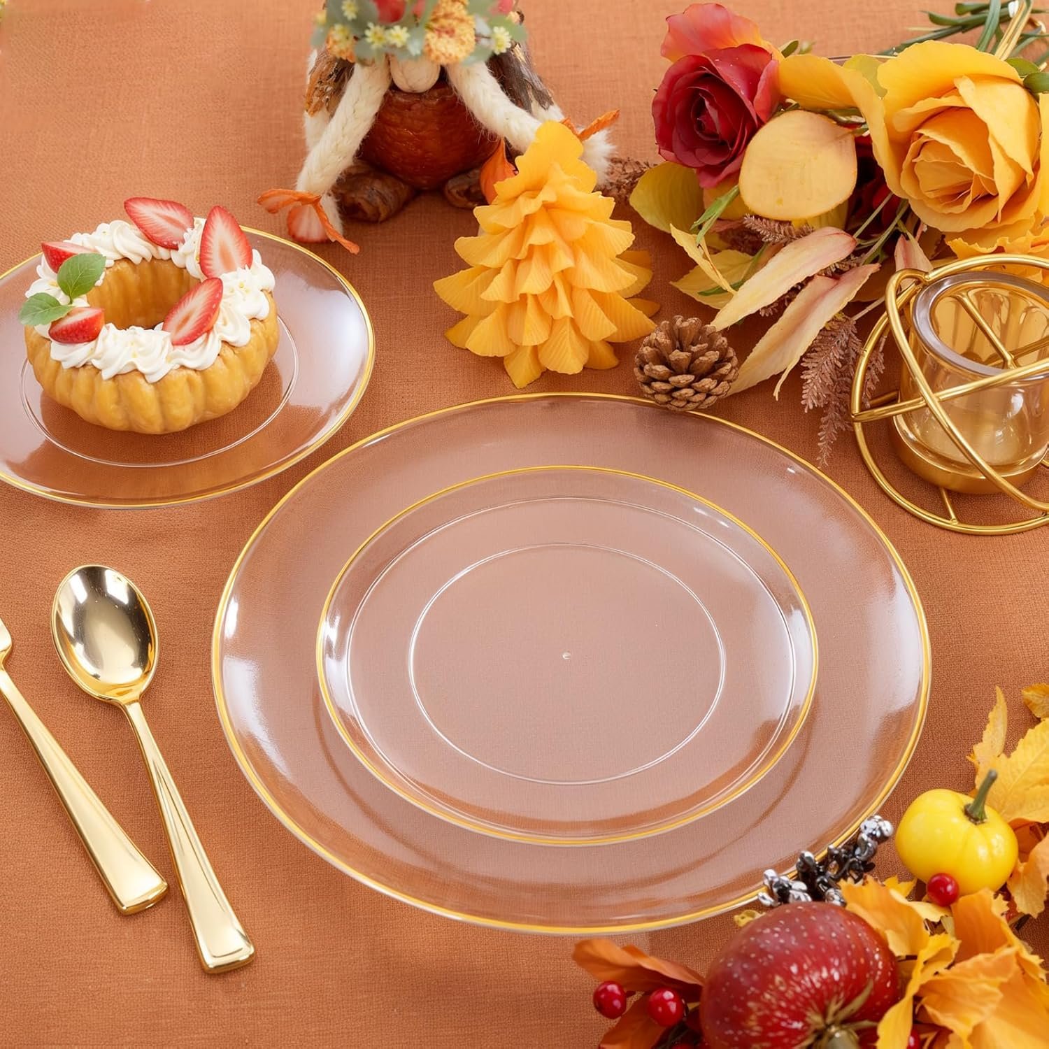 Wholesale 100PCS Clear Disposable Plastic Plates with Gold Rim - 50 Each 10 Inch Dinner and 7 Inch Dessert Plates for Party and Thanksgiving Supplier