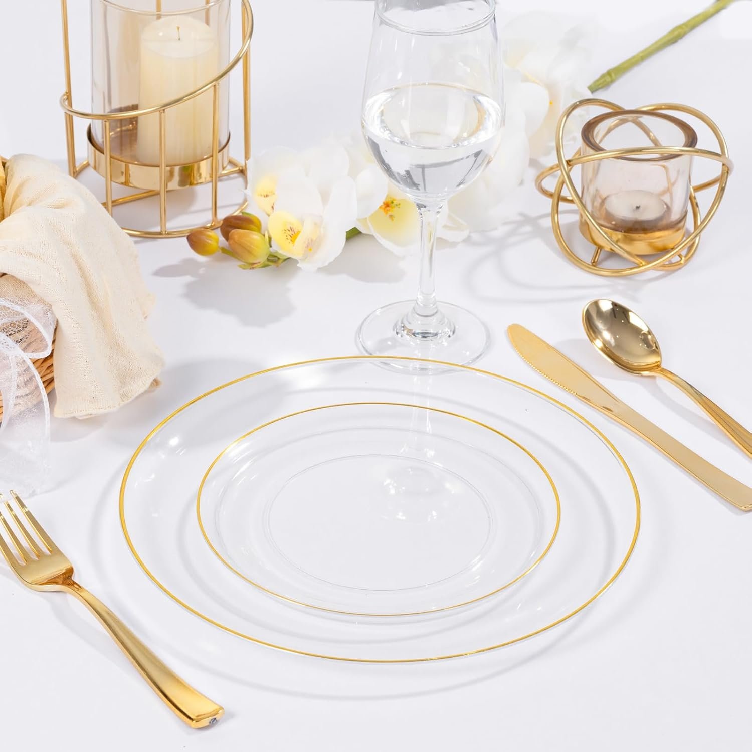 Wholesale 100PCS Clear Disposable Plastic Plates with Gold Rim - 50 Each 10 Inch Dinner and 7 Inch Dessert Plates for Party and Thanksgiving Supplier
