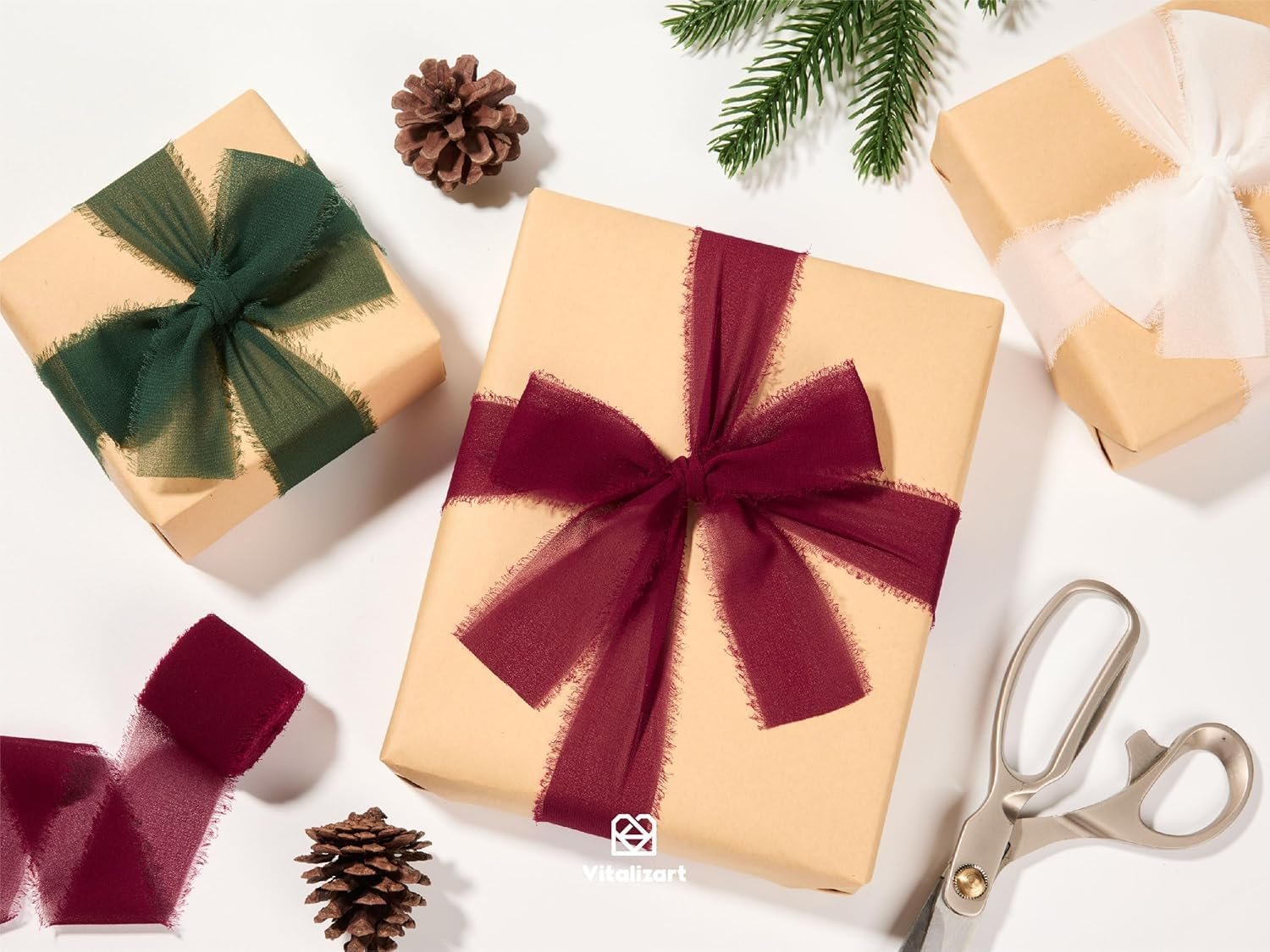 Wholesale Christmas Handmade Chiffon Silk Ribbon Fringe 3 Rolls 1.5