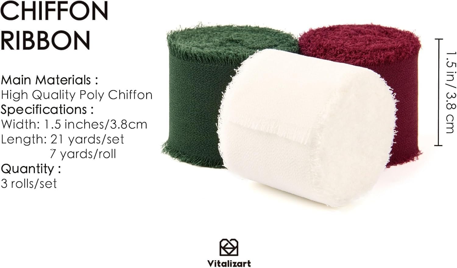 Wholesale Christmas Handmade Chiffon Silk Ribbon Fringe 3 Rolls 1.5