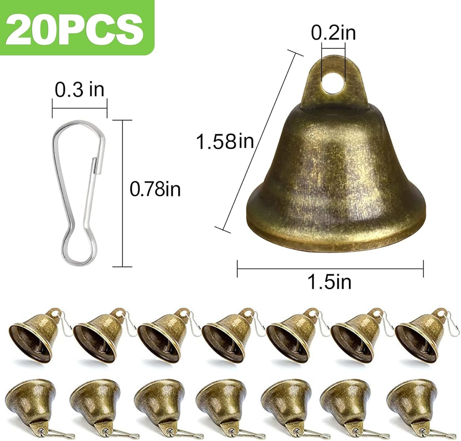 Wholesale 20 PCS Small Brass Jingle Bells with Spring Clips and Hooks Vintage Bronze Mini Tiny Bells for Crafts Dog Collars Christmas Tree Wedding DIY Decoration Supplier