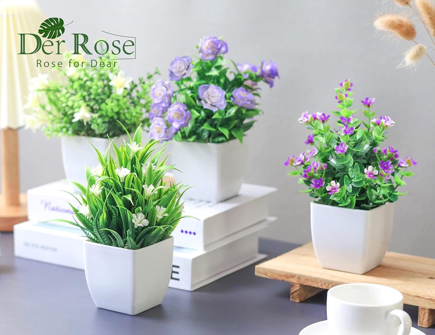 Wholesale 4 Pack Small Mini Artificial Faux Plants with Flowers Indoor Spring Decorations for Home Room Farmhouse Desk House Bathroom Supplier