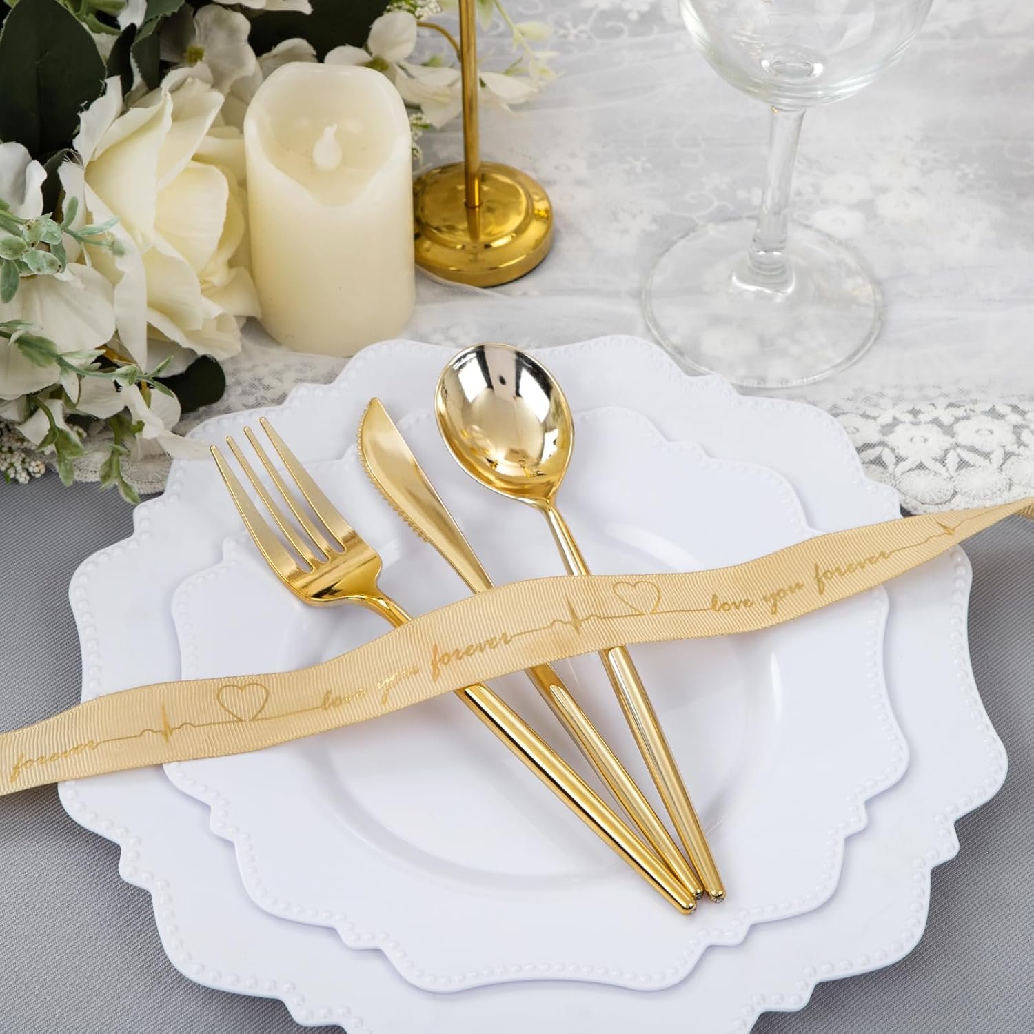 Wholesale 60PCS White Fancy Beaded Plastic Plates for Christmas 30 Guests - 30PCS 10.5 Wholesale 60PCS White Fancy Beaded Plastic Plates for Christmas 30 Guests - 30PCS 10.5