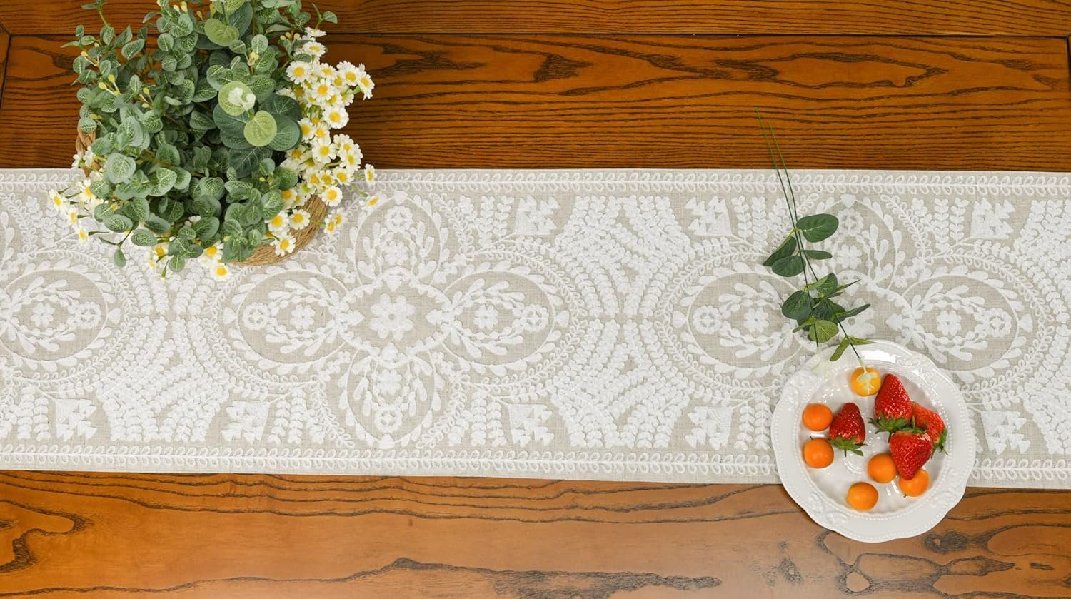 Wholesale Boho Farmhouse Linen Table Runner 13x72 Inches Rustic Vintage Natural Embroidered for Dining Table Decorations Supplier Wholesale Boho Farmhouse Linen Table Runner 13x72 Inches Rustic Vintage Natural Embroidered for Dining Table Decorations Supplier