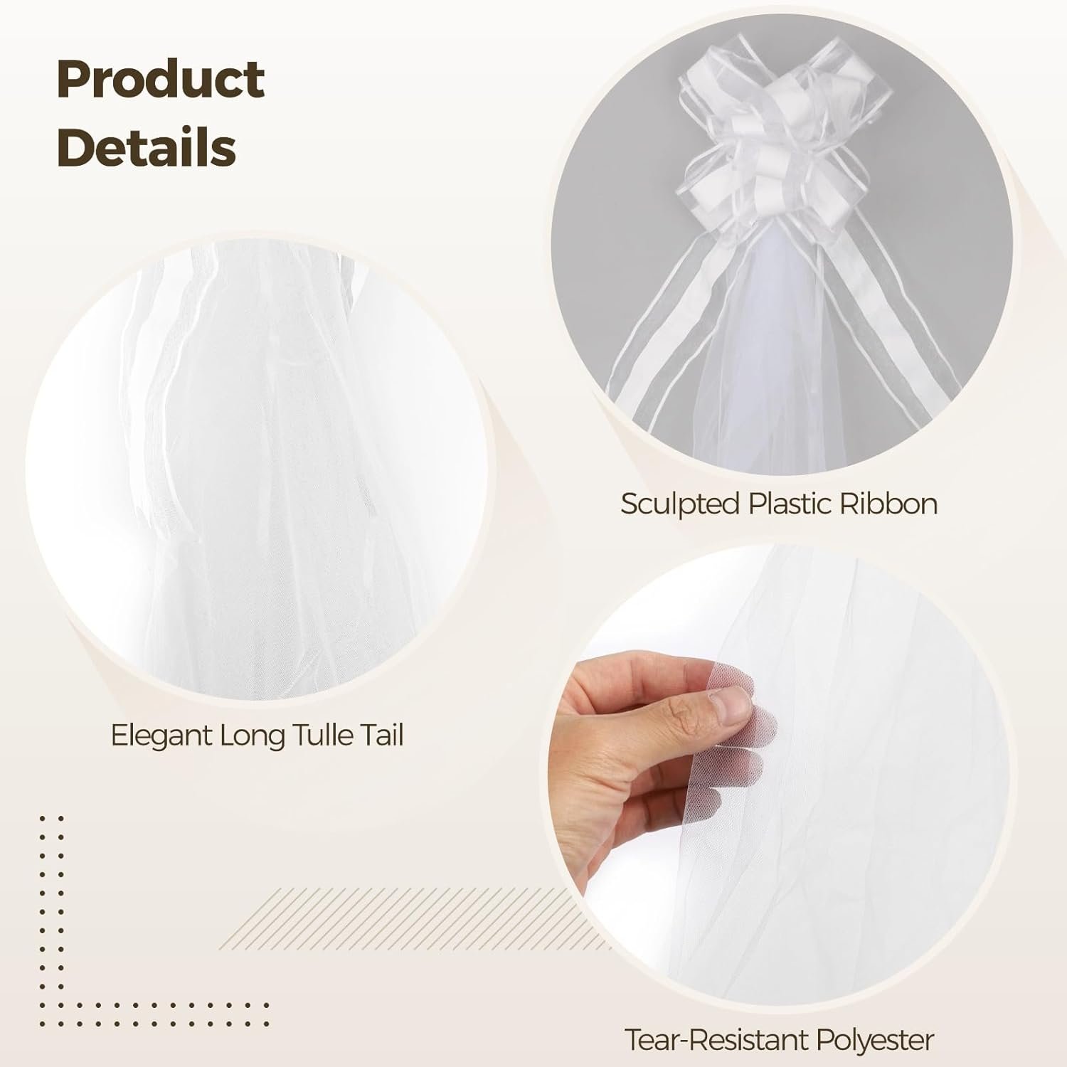 Wholesale 12 Pcs Big White Wedding Pew Bows with Long Tulle Tails Pull String Chair Bows Long-Lasting Polyester Aisle Decorations Supplier Wholesale 12 Pcs Big White Wedding Pew Bows with Long Tulle Tails Pull String Chair Bows Long-Lasting Polyester Aisle Decorations Supplier