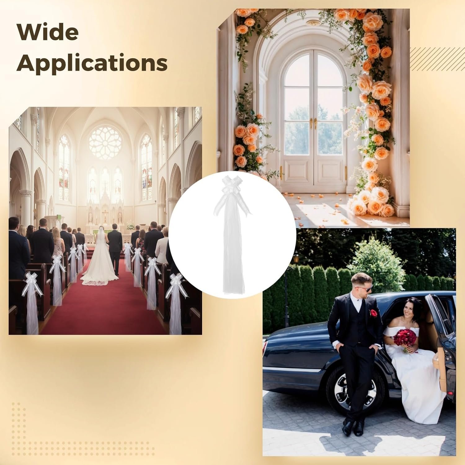 Wholesale 12 Pcs Big White Wedding Pew Bows with Long Tulle Tails Pull String Chair Bows Long-Lasting Polyester Aisle Decorations Supplier Wholesale 12 Pcs Big White Wedding Pew Bows with Long Tulle Tails Pull String Chair Bows Long-Lasting Polyester Aisle Decorations Supplier