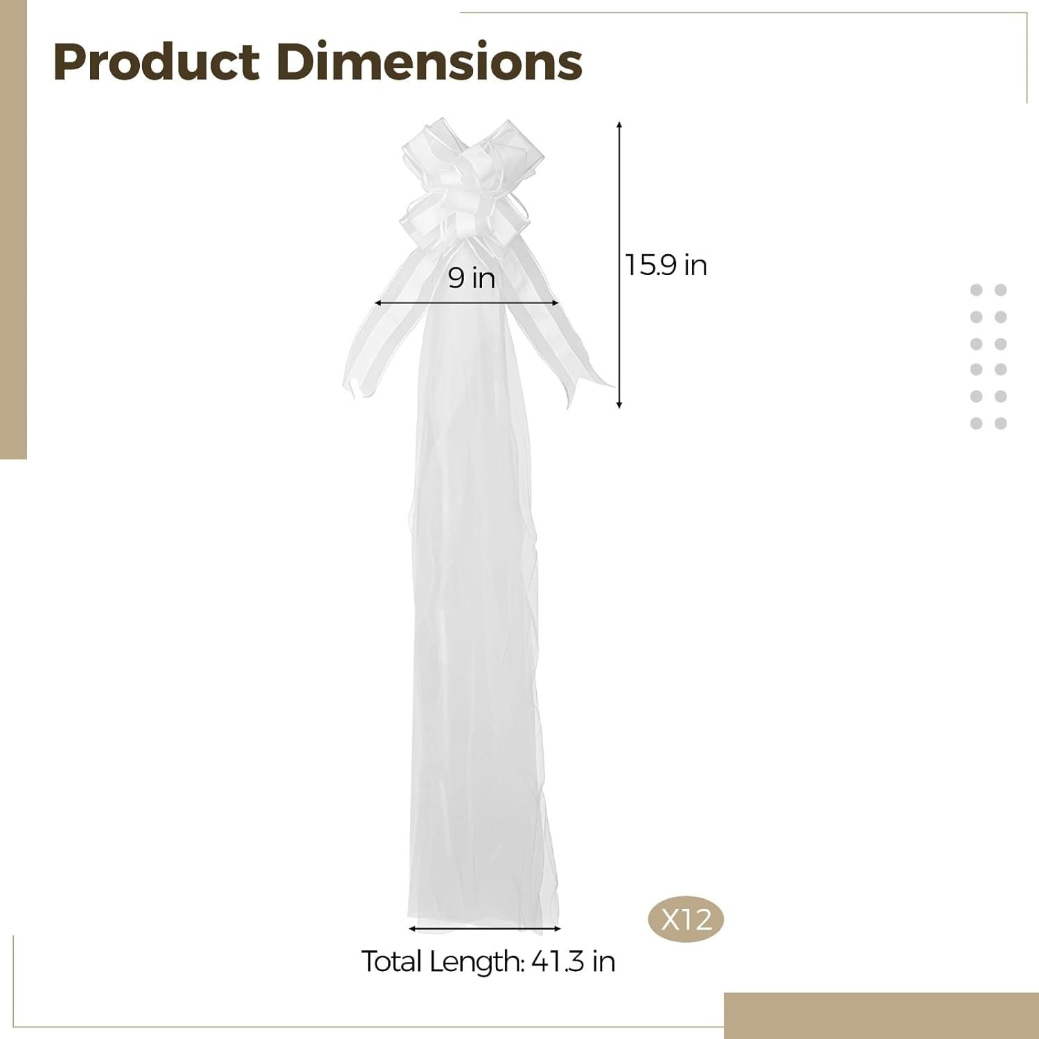 Wholesale 12 Pcs Big White Wedding Pew Bows with Long Tulle Tails Pull String Chair Bows Long-Lasting Polyester Aisle Decorations Supplier Wholesale 12 Pcs Big White Wedding Pew Bows with Long Tulle Tails Pull String Chair Bows Long-Lasting Polyester Aisle Decorations Supplier