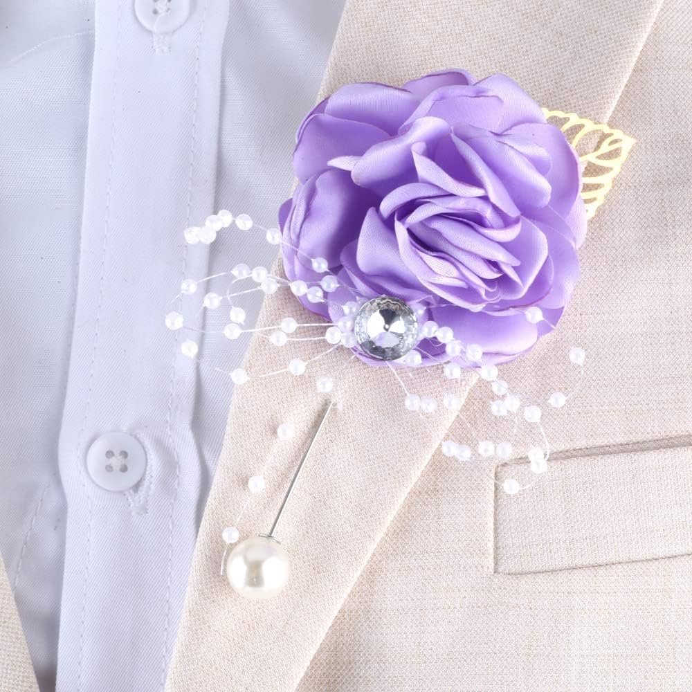 Wholesale Dusty Purple Bridesmaid Wrist Corsage Boutonniere Set for Wedding Prom Bridal Party Groom Set of 2 Supplier