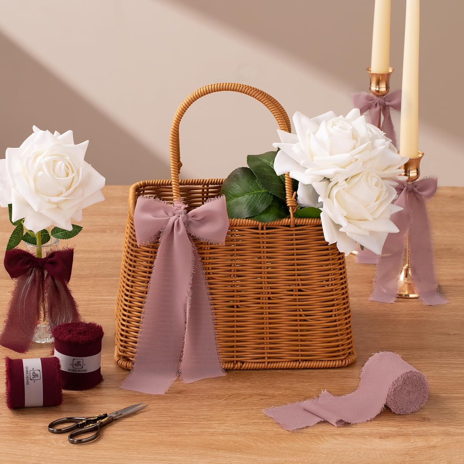 Wholesale Handmade Frayed Burgundy Chiffon Ribbon 2