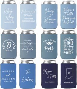 100 PCS Customized Wedding Can Coolers Personalized Wedding Favors Monogram Can Holders (Custom, 100 can cooler)
