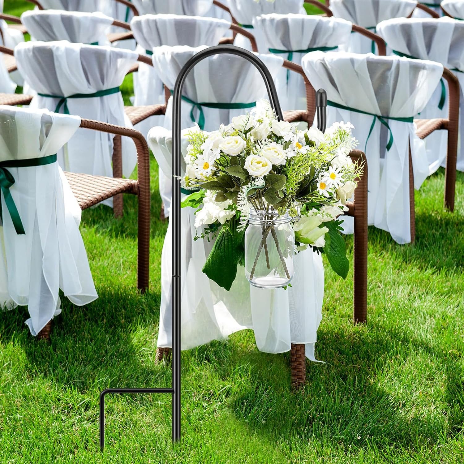 Wholesale 8 Sets 16 oz Rose Daisy Hanging Mason Jars with 32 Shepherd Hooks Rustic Faux Flowers for Outdoor Wedding Aisle Ceremony Decorations Supplier Wholesale 8 Sets 16 oz Rose Daisy Hanging Mason Jars with 32 Shepherd Hooks Rustic Faux Flowers for Outdoor Wedding Aisle Ceremony Decorations Supplier