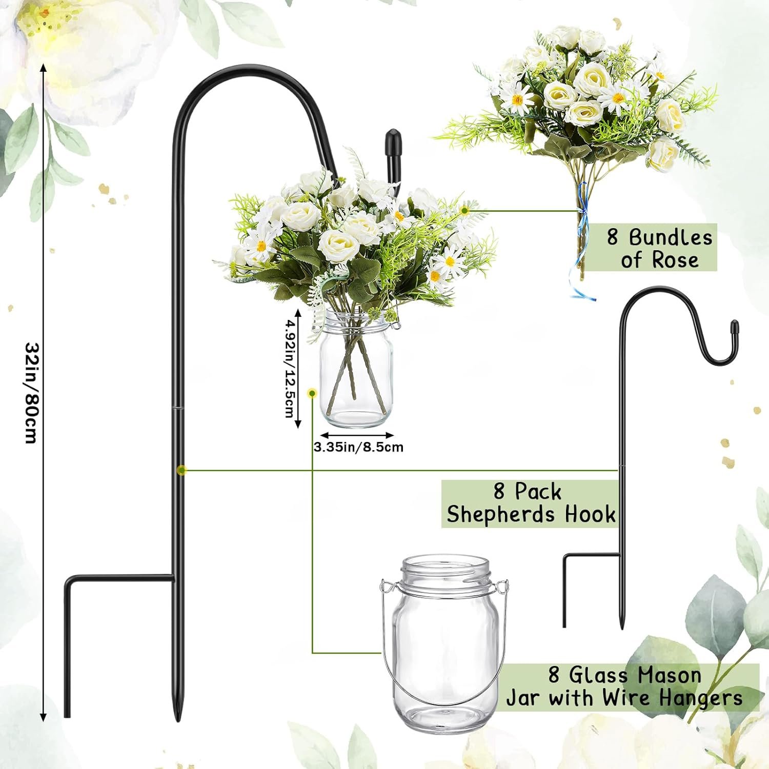 Wholesale 8 Sets 16 oz Rose Daisy Hanging Mason Jars with 32 Shepherd Hooks Rustic Faux Flowers for Outdoor Wedding Aisle Ceremony Decorations Supplier Wholesale 8 Sets 16 oz Rose Daisy Hanging Mason Jars with 32 Shepherd Hooks Rustic Faux Flowers for Outdoor Wedding Aisle Ceremony Decorations Supplier