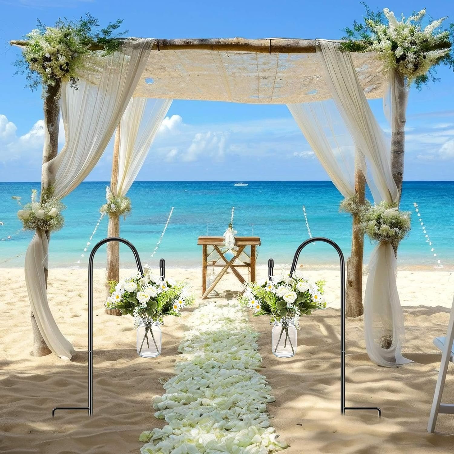 Wholesale 8 Sets 16 oz Rose Daisy Hanging Mason Jars with 32 Shepherd Hooks Rustic Faux Flowers for Outdoor Wedding Aisle Ceremony Decorations Supplier Wholesale 8 Sets 16 oz Rose Daisy Hanging Mason Jars with 32 Shepherd Hooks Rustic Faux Flowers for Outdoor Wedding Aisle Ceremony Decorations Supplier