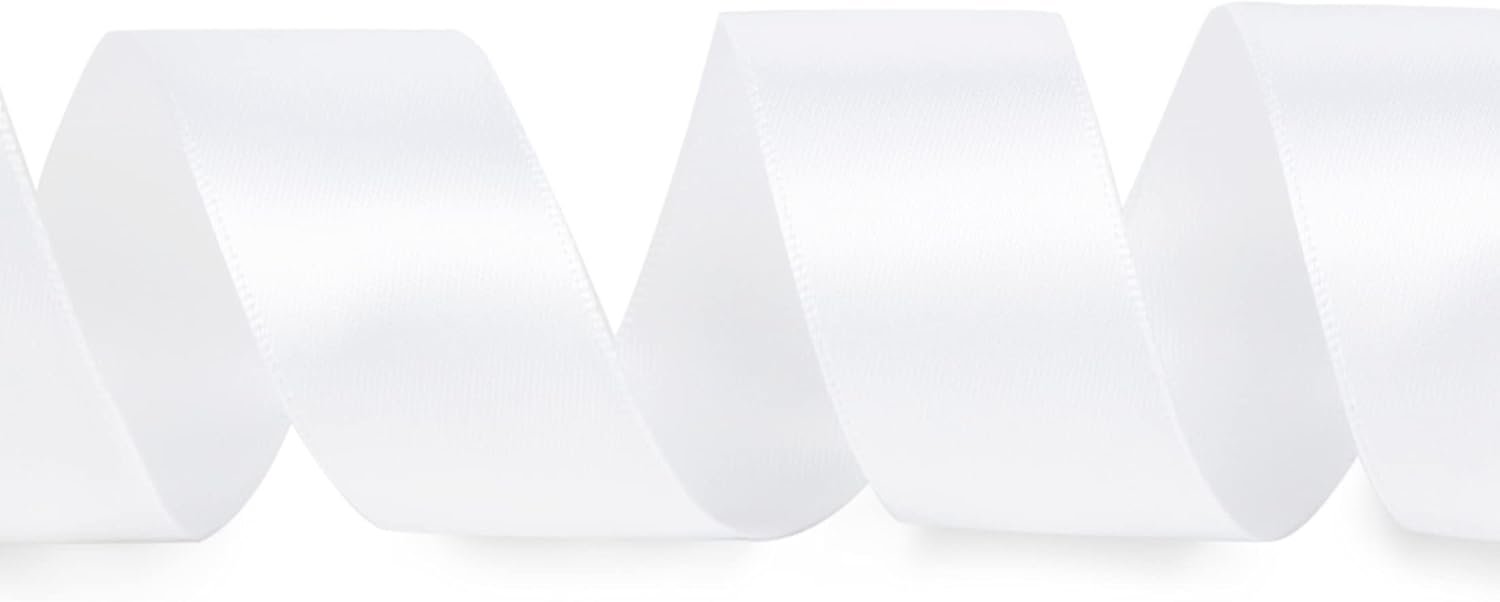 Wholesale Double Faced White Satin Ribbon 1” x 25 Yards Continuous for Bows Bouquets Gift Wrapping Floral Arrangements Supplier