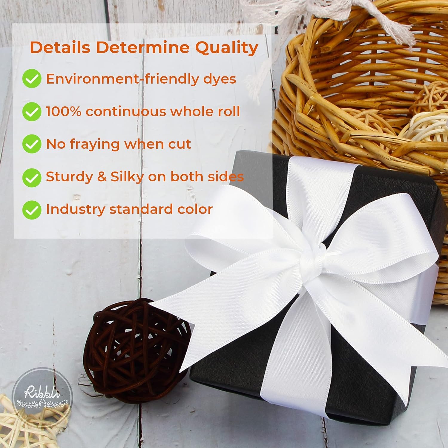 Wholesale Double Faced White Satin Ribbon 1” x 25 Yards Continuous for Bows Bouquets Gift Wrapping Floral Arrangements Supplier