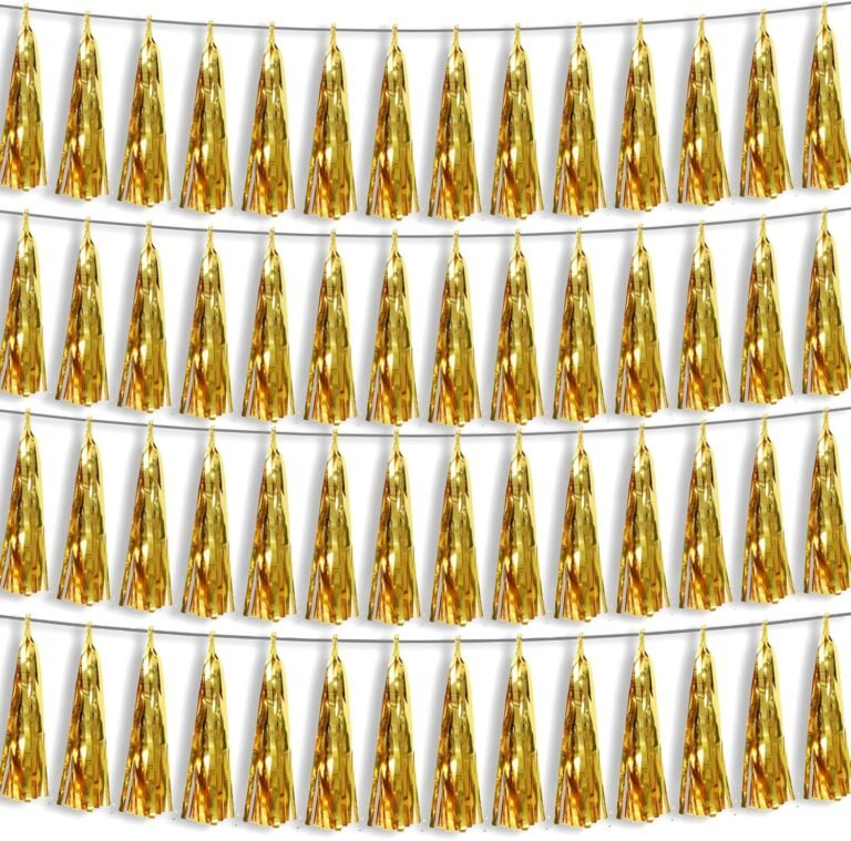 4P Gold Foil Fringe Metallic Tassel Streamers Banner Tassel Garland for Parade Floats, Bachelorette, Wedding, Birthday, Halloween, Christmas, Bridal/Baby Shower Party Decorations