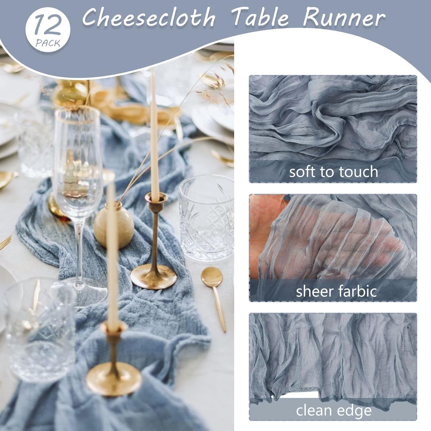 Wholesale 12 Pack 10Ft 35x120 Inch Cheesecloth Table Runners Boho Gauze Rustic Long Romantic for Wedding Bridal Shower Birthday Party Table Decor Dusty Blue Supplier Wholesale 12 Pack 10Ft 35x120 Inch Cheesecloth Table Runners Boho Gauze Rustic Long Romantic for Wedding Bridal Shower Birthday Party Table Decor Dusty Blue Supplier