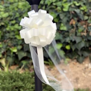Ivory Wedding Pull Bows with Tulle Tails - 8" Wide, Set of 6, Pew Bows, Reception, Valentine's Day, Birthday, Mother's Day, Anniversary, Event Decoration, Christmas