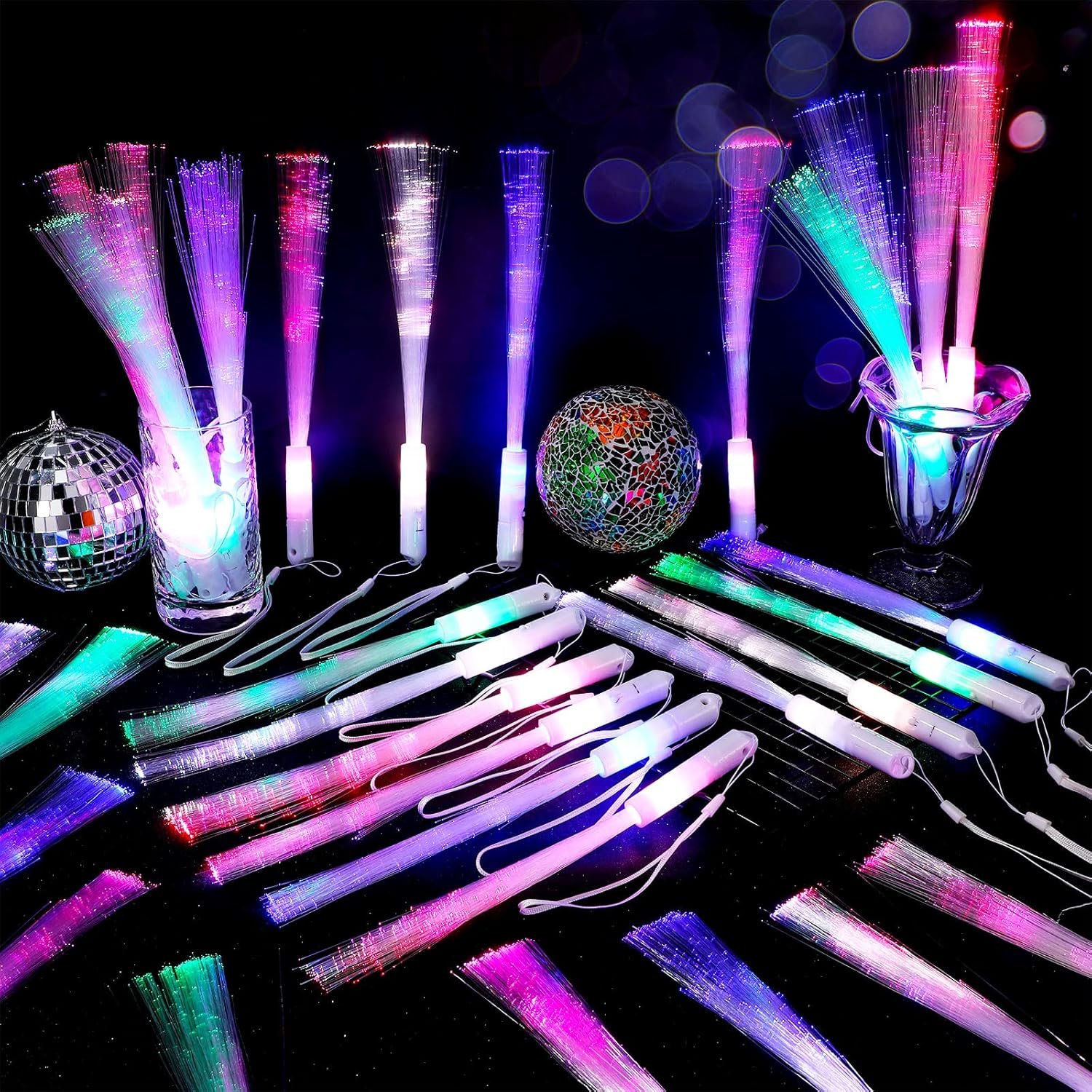 Wholesale 80 Pcs LED Lighted Fiber Optic Glow Wands with Batteries for Birthday Wedding Dark Parties Concerts Clubs White Handle Supplier Wholesale 80 Pcs LED Lighted Fiber Optic Glow Wands with Batteries for Birthday Wedding Dark Parties Concerts Clubs White Handle Supplier