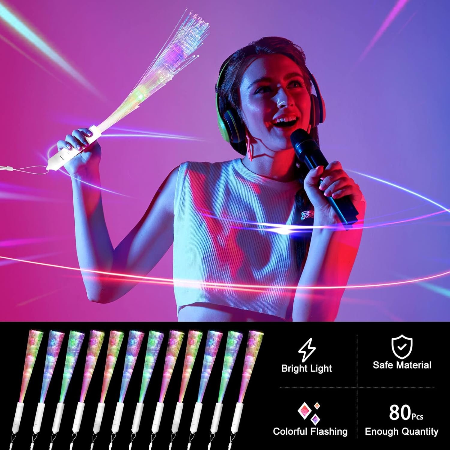 Wholesale 80 Pcs LED Lighted Fiber Optic Glow Wands with Batteries for Birthday Wedding Dark Parties Concerts Clubs White Handle Supplier Wholesale 80 Pcs LED Lighted Fiber Optic Glow Wands with Batteries for Birthday Wedding Dark Parties Concerts Clubs White Handle Supplier