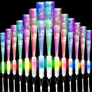 Vinsot 80 Pcs Fiber Optic Wands Glow Wands LED Lighted Fiber Optic Glow Wands LED Lighted Stick with Batteries for Birthday Wedding in Dark Party Concerts Clubs(White Handle)