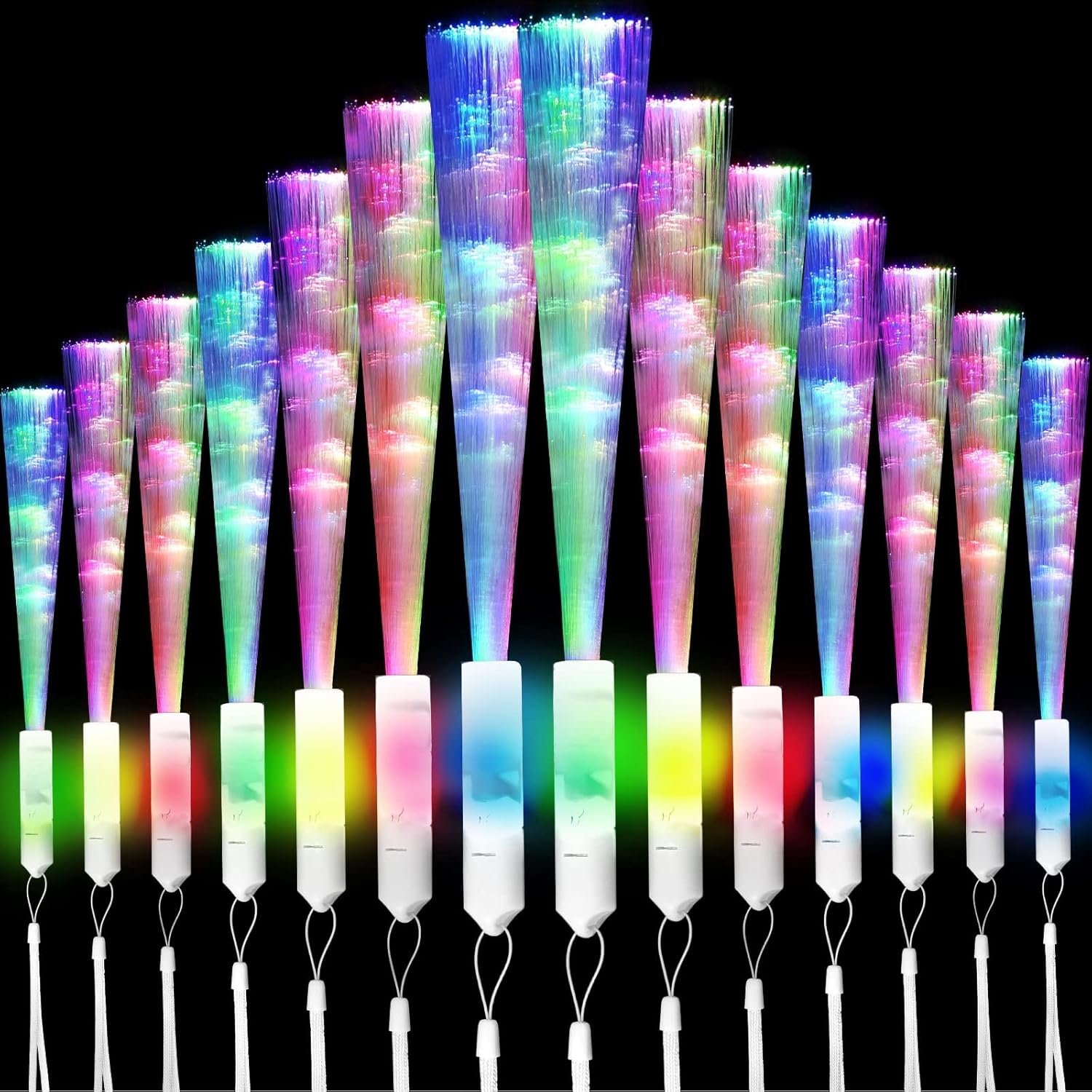 Vinsot 80 Pcs Fiber Optic Wands Glow Wands LED Lighted Fiber Optic Glow Wands LED Lighted Stick with Batteries for Birthday Wedding in Dark Party Concerts Clubs(White Handle)