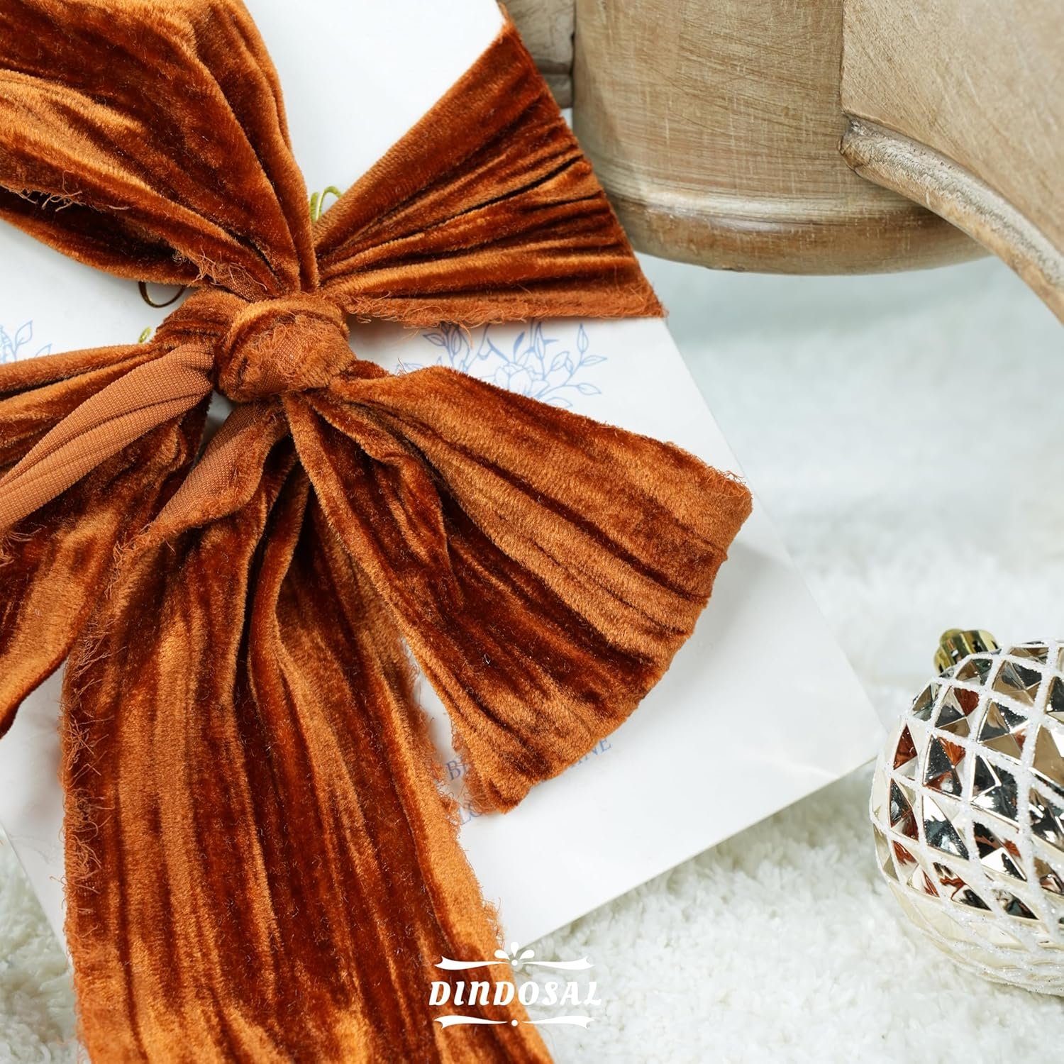 Wholesale 3 Inch Copper Frayed Velvet Crinkle Silk Ribbon for Wreaths Sashes Vintage Christmas Tree Decoration Gift Wrapping - 3 Yards Supplier