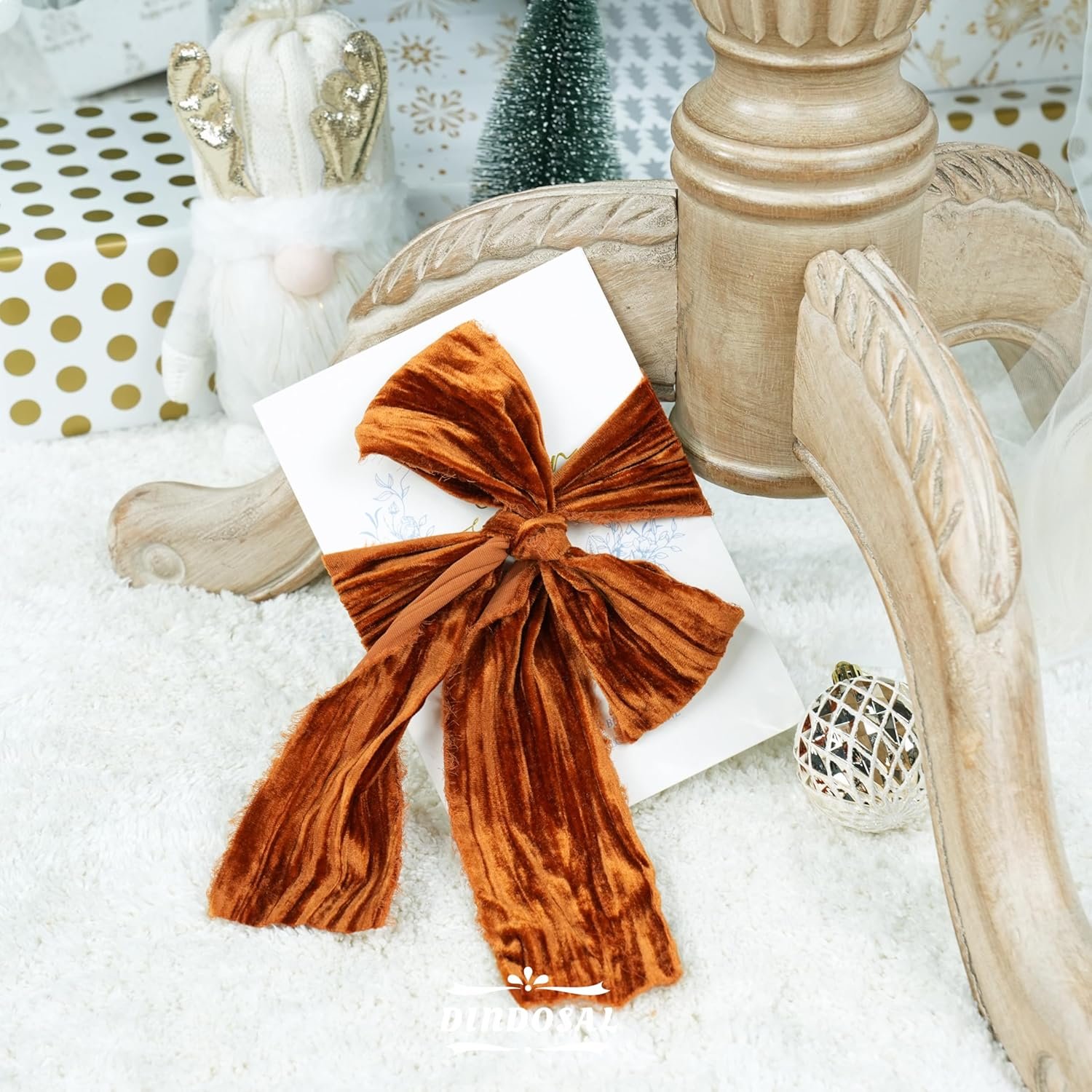 Wholesale 3 Inch Copper Frayed Velvet Crinkle Silk Ribbon for Wreaths Sashes Vintage Christmas Tree Decoration Gift Wrapping - 3 Yards Supplier