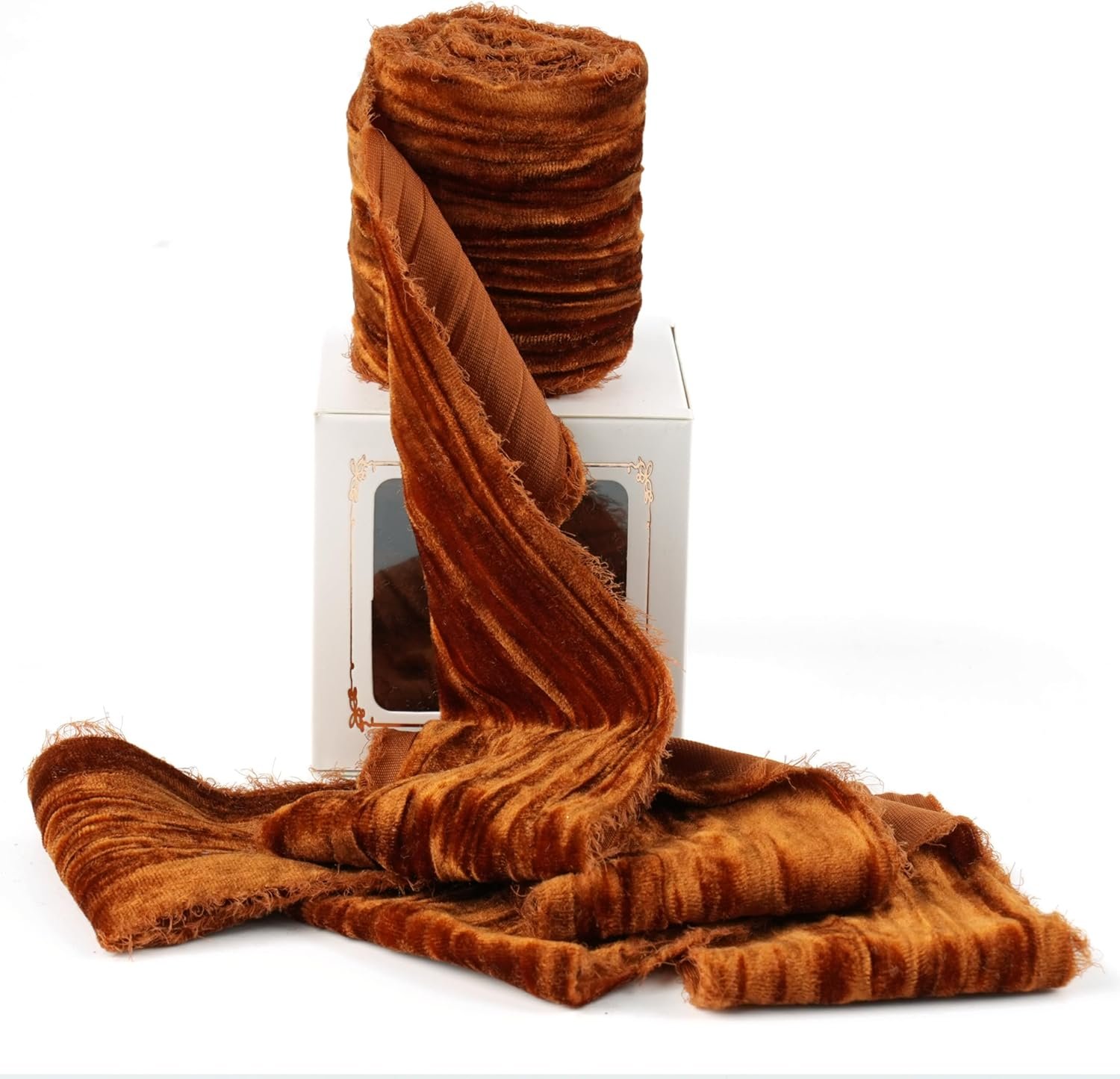 Wholesale 3 Inch Copper Frayed Velvet Crinkle Silk Ribbon for Wreaths Sashes Vintage Christmas Tree Decoration Gift Wrapping - 3 Yards Supplier